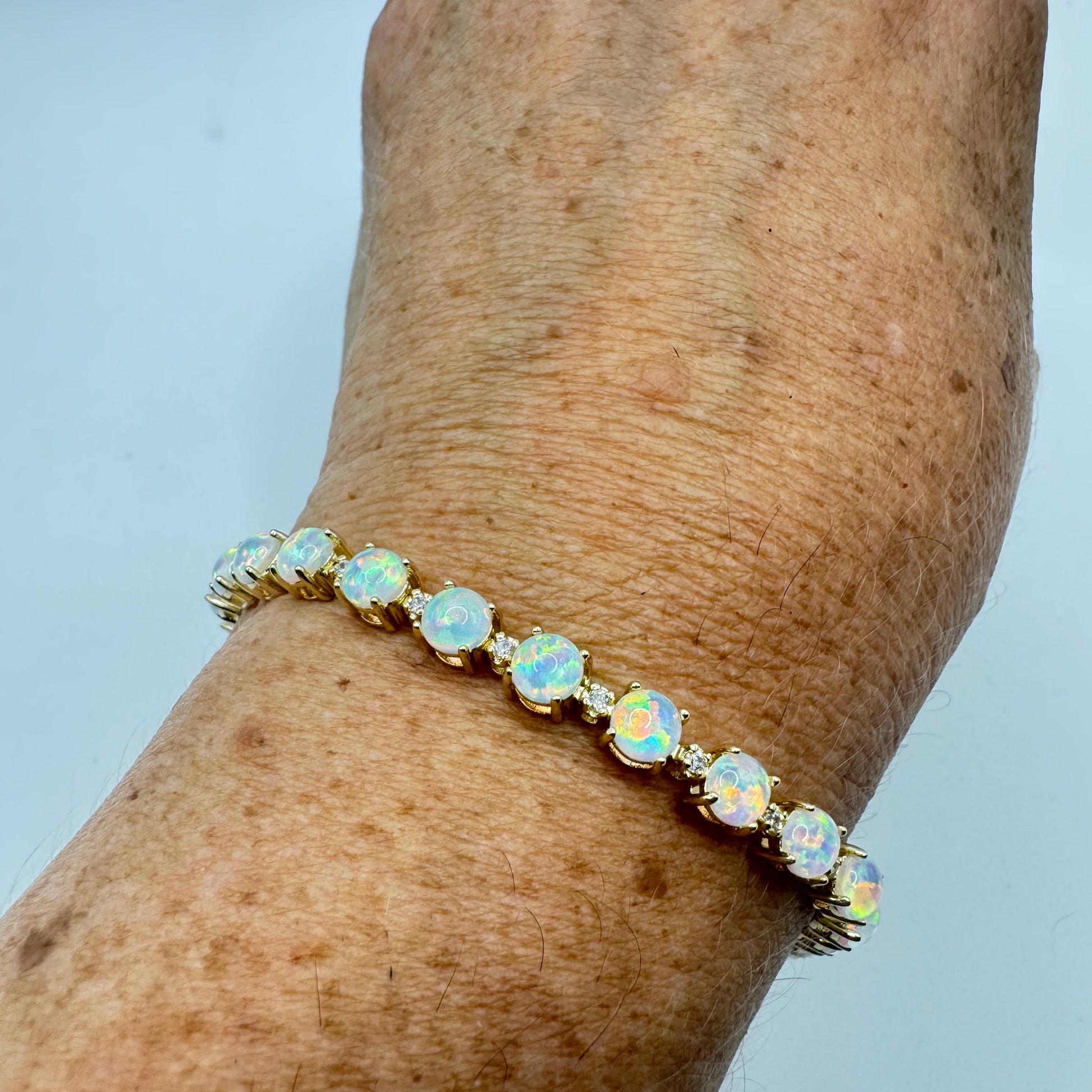 Vintage White Fire Opal Bracelet Golden 925 Sterling Silver