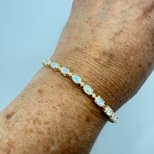 Vintage White Fire Opal Bracelet Golden 925 Sterling Silver