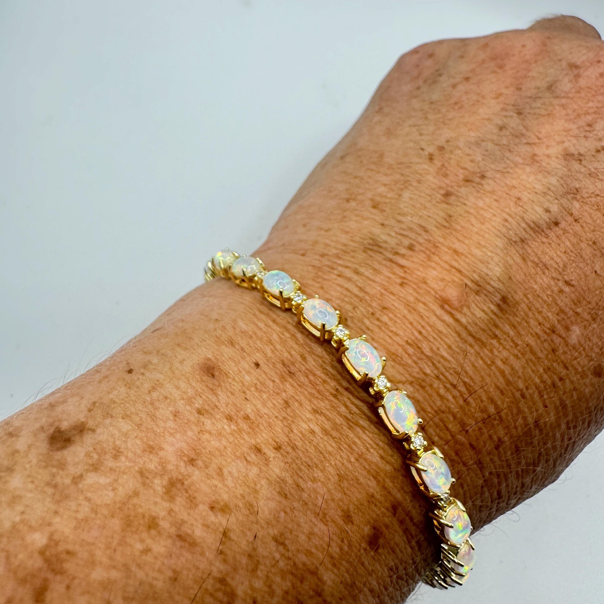 Vintage White Fire Opal Bracelet Golden 925 Sterling Silver