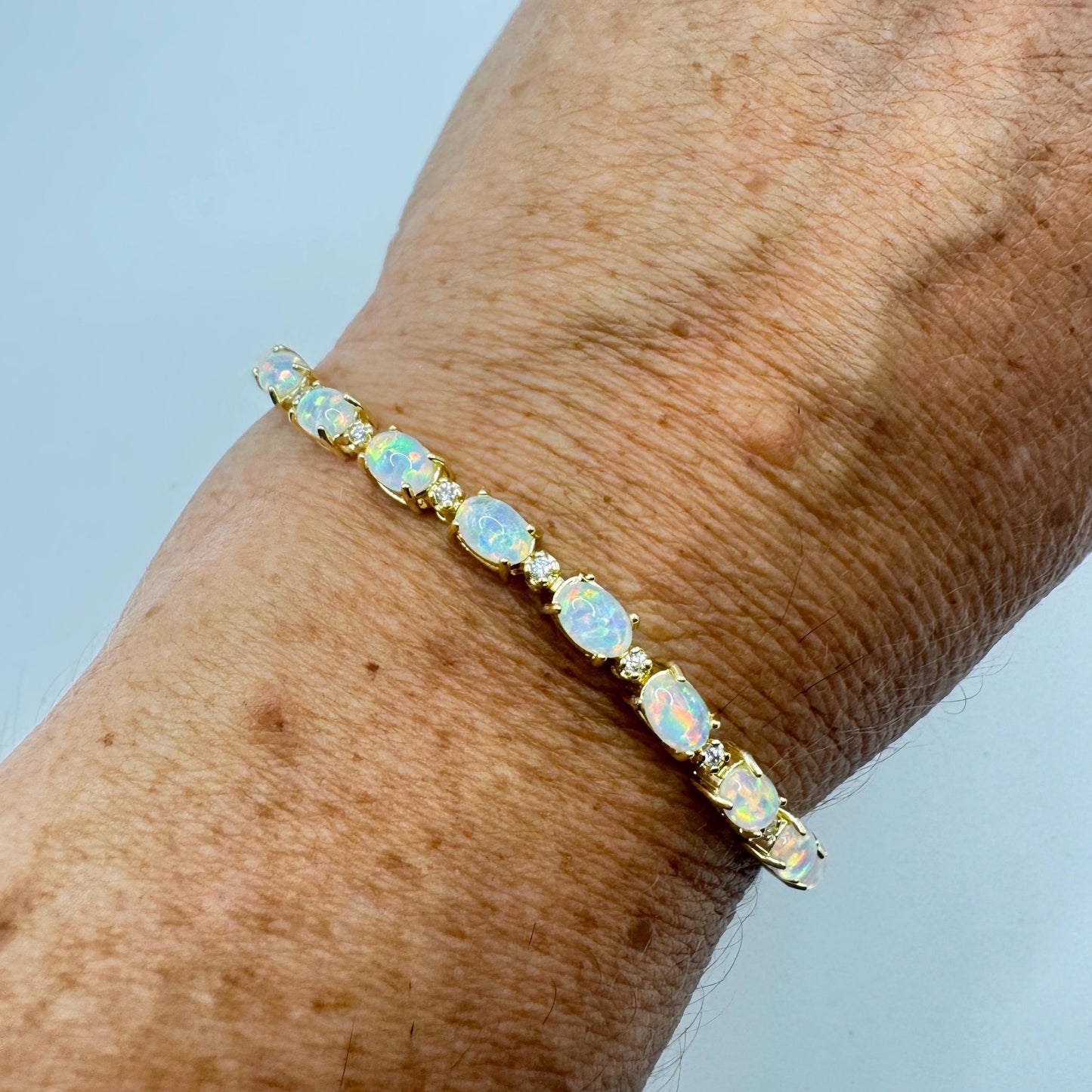 Vintage White Fire Opal Bracelet Golden 925 Sterling Silver