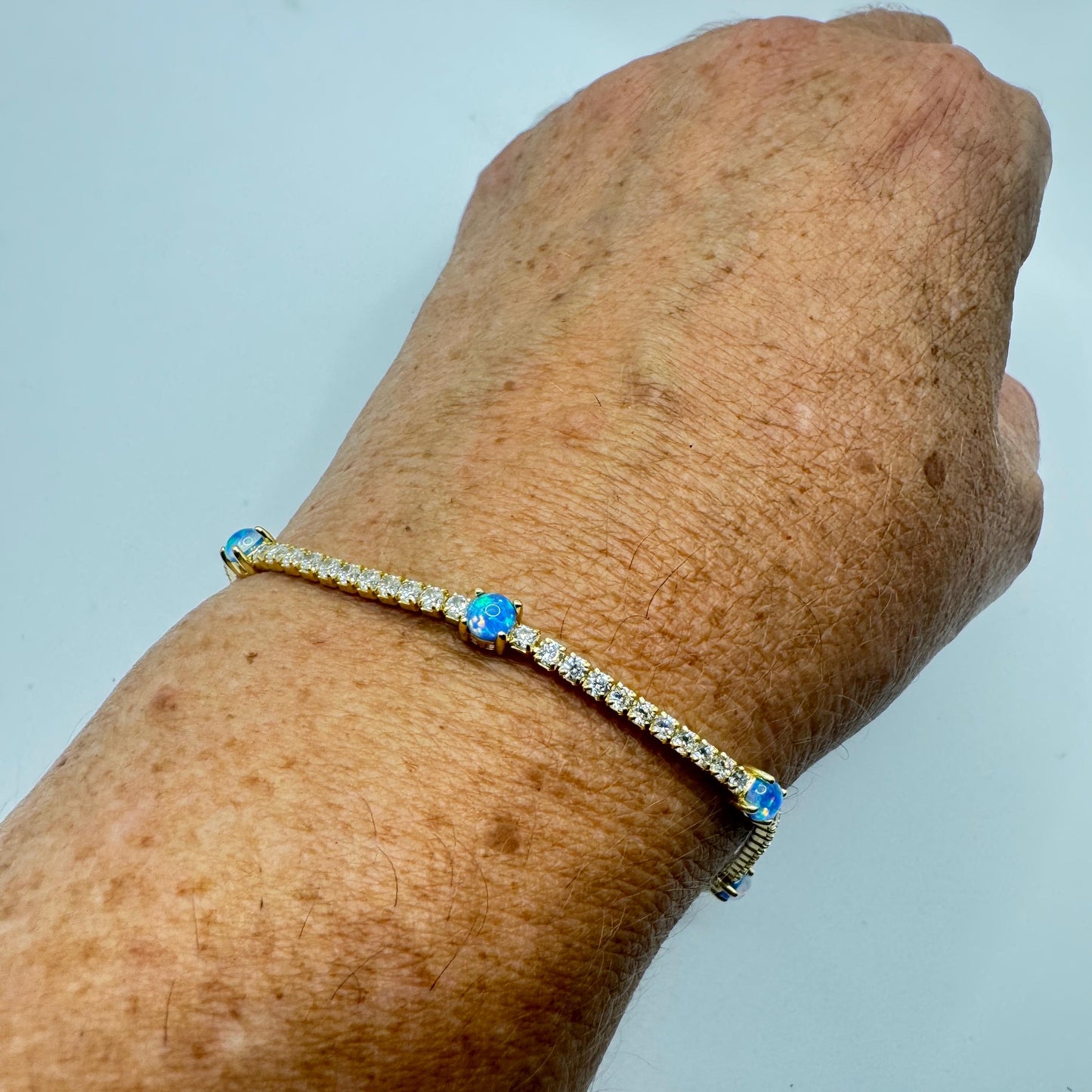 Vintage White Fire Opal Bracelet Golden 925 Sterling Silver