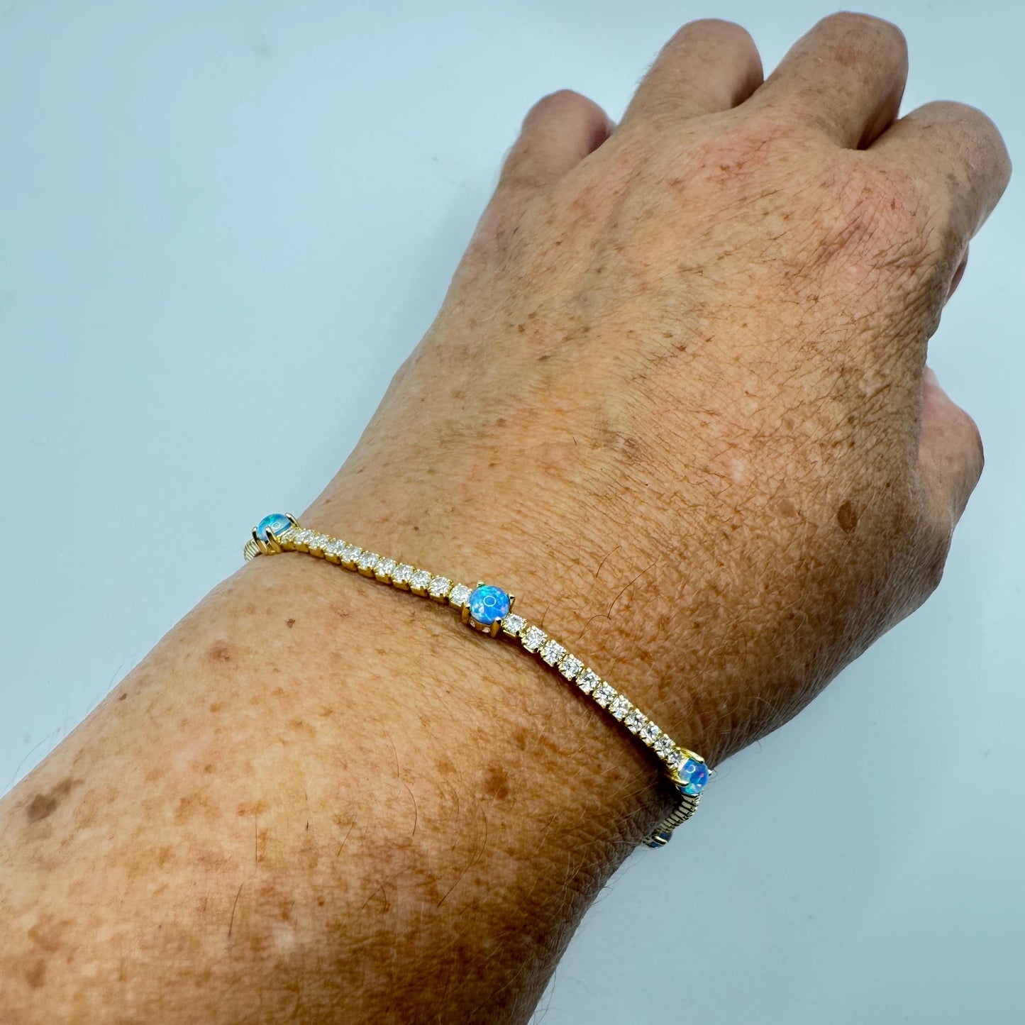 Vintage White Fire Opal Bracelet Golden 925 Sterling Silver