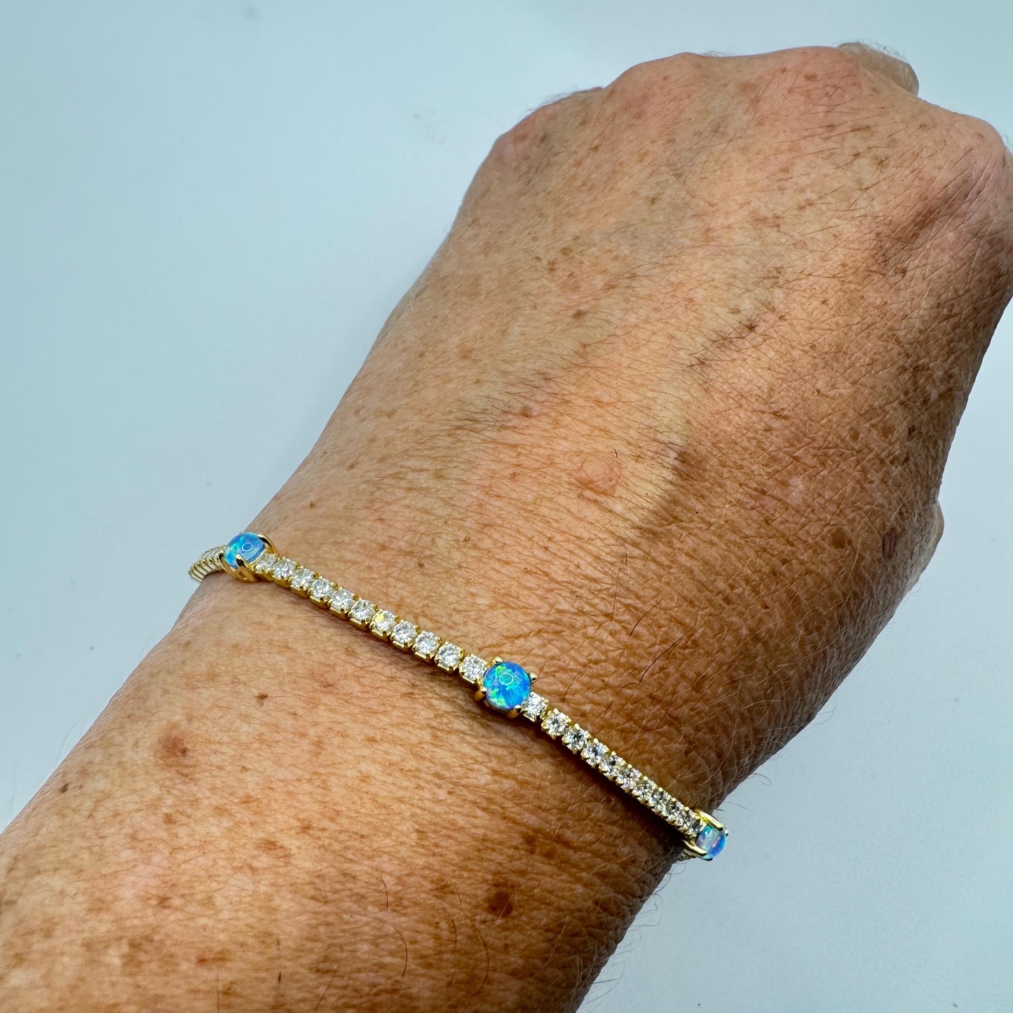 Vintage White Fire Opal Bracelet Golden 925 Sterling Silver