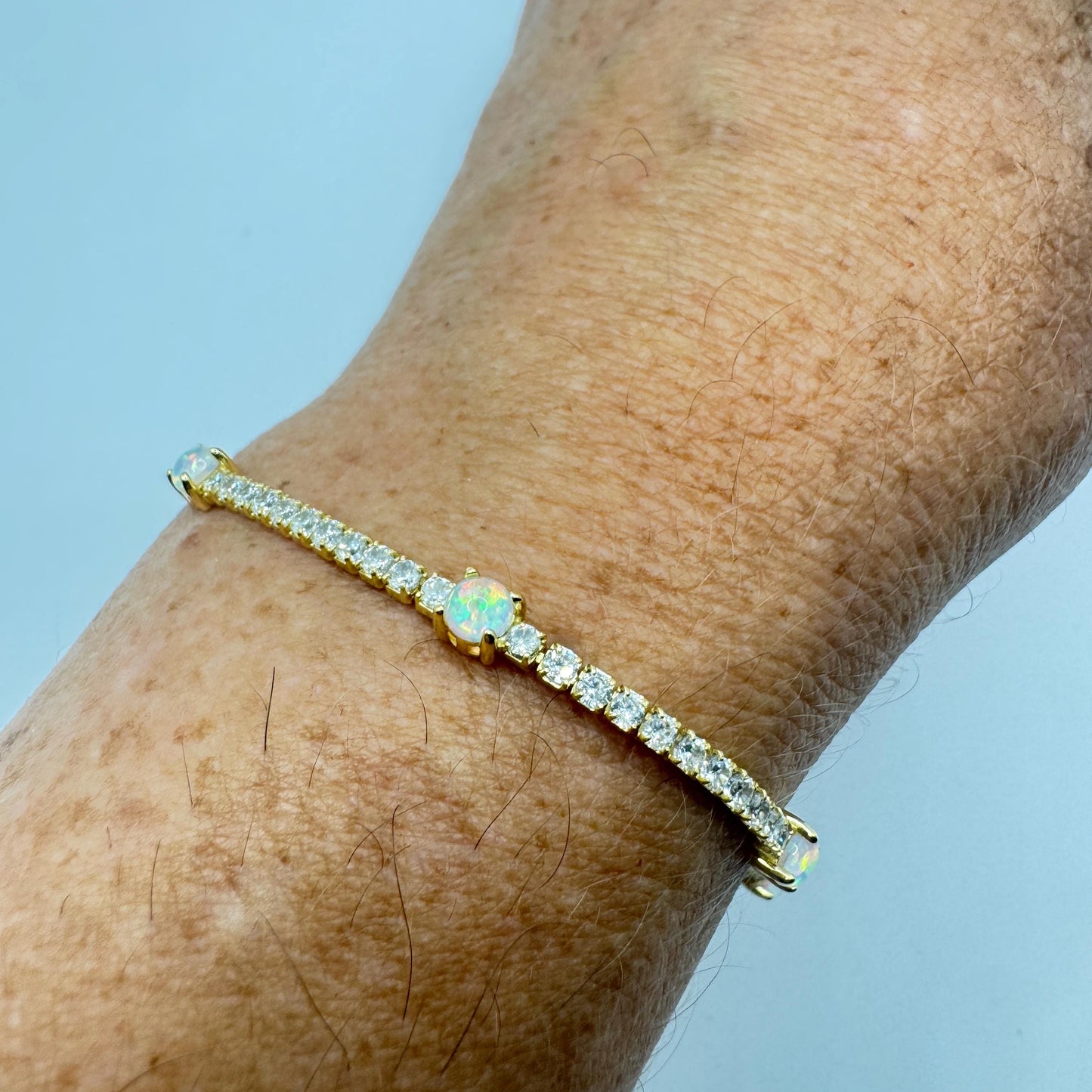 Vintage White Fire Opal Bracelet Golden 925 Sterling Silver