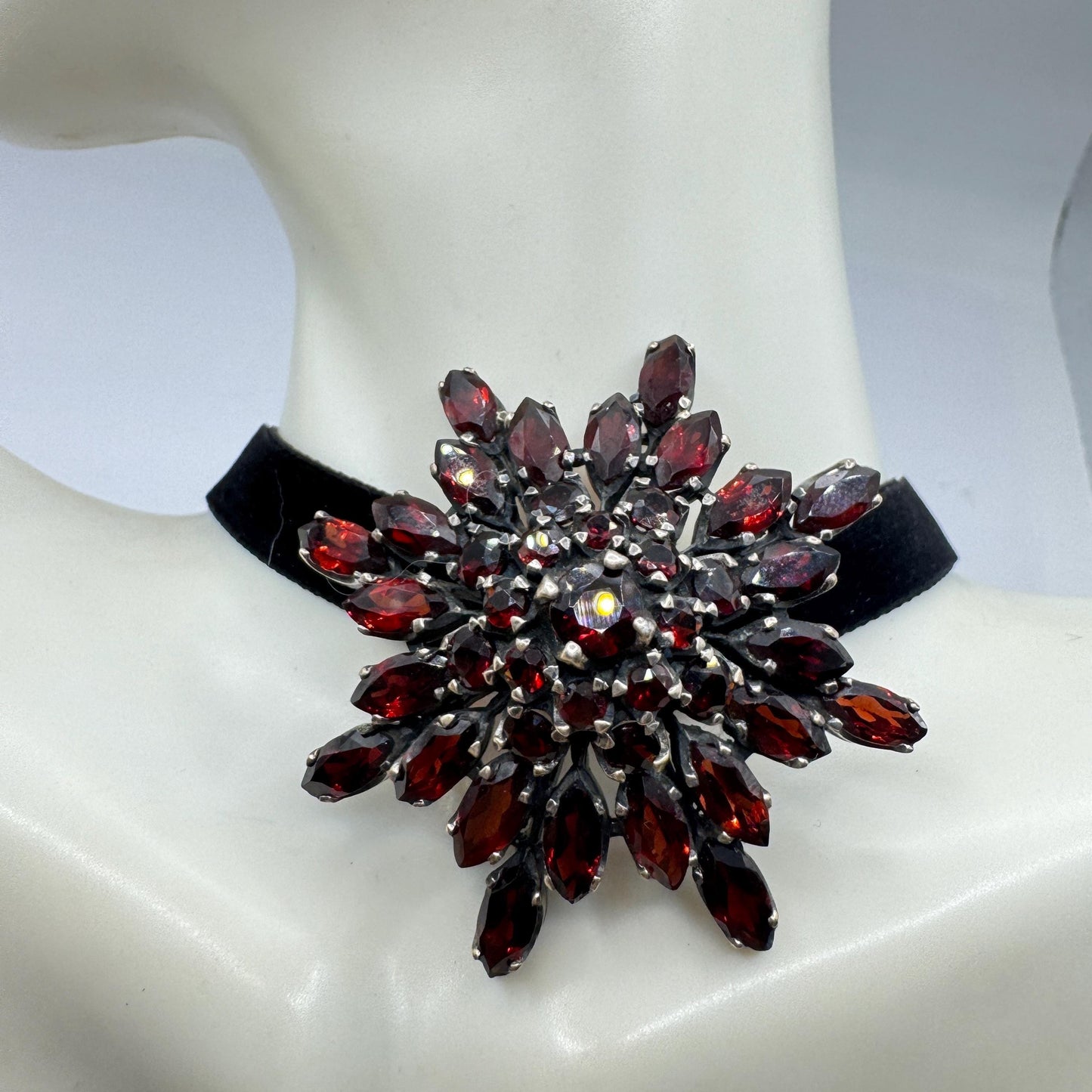 Vintage Red Bohemian Garnet 925 Sterling Silver Brooch