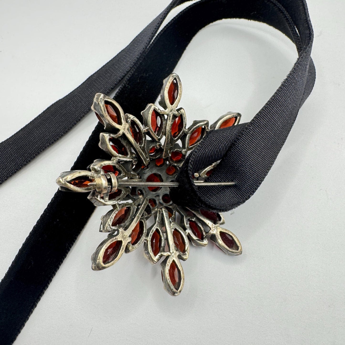 Vintage Red Bohemian Garnet 925 Sterling Silver Brooch