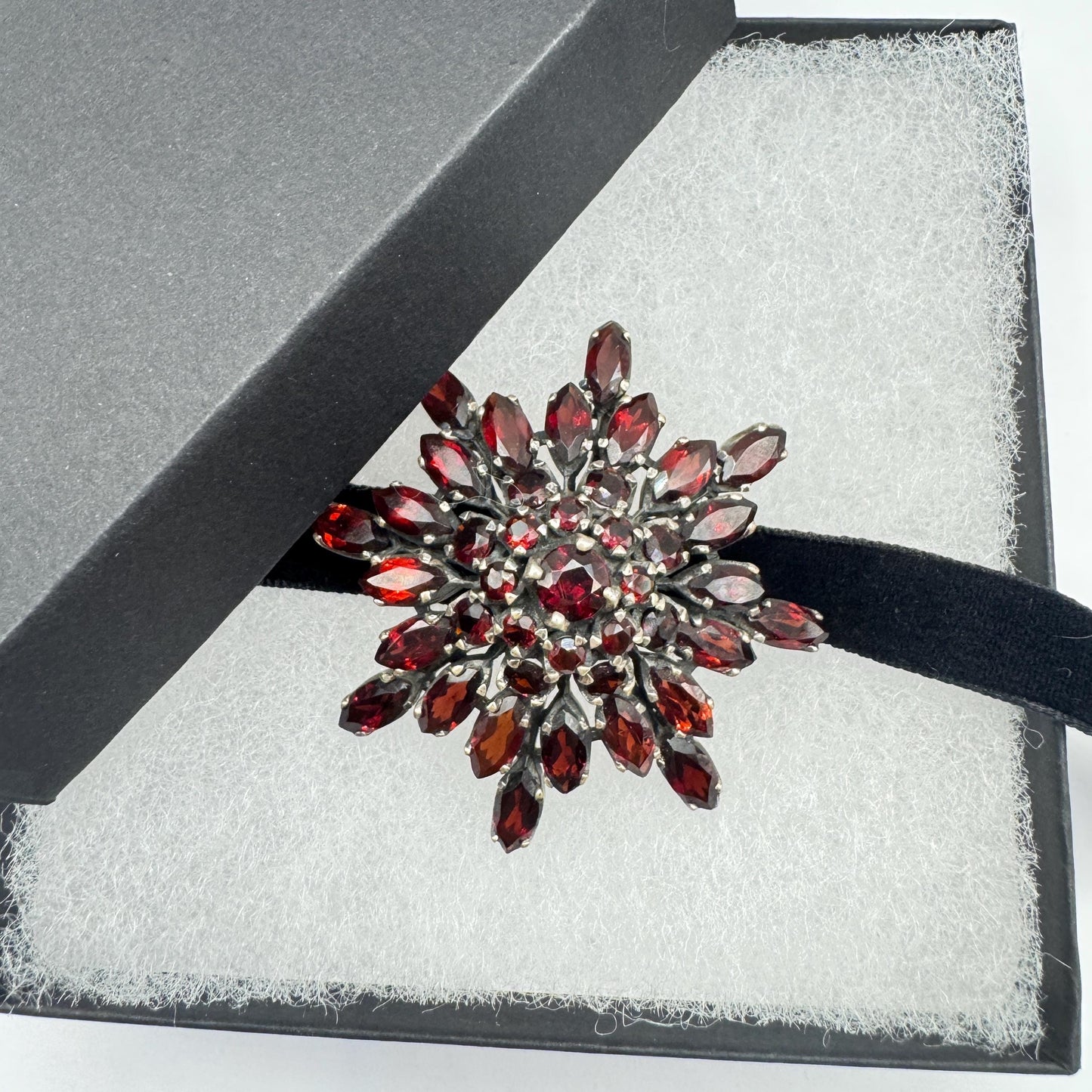 Vintage Red Bohemian Garnet 925 Sterling Silver Brooch