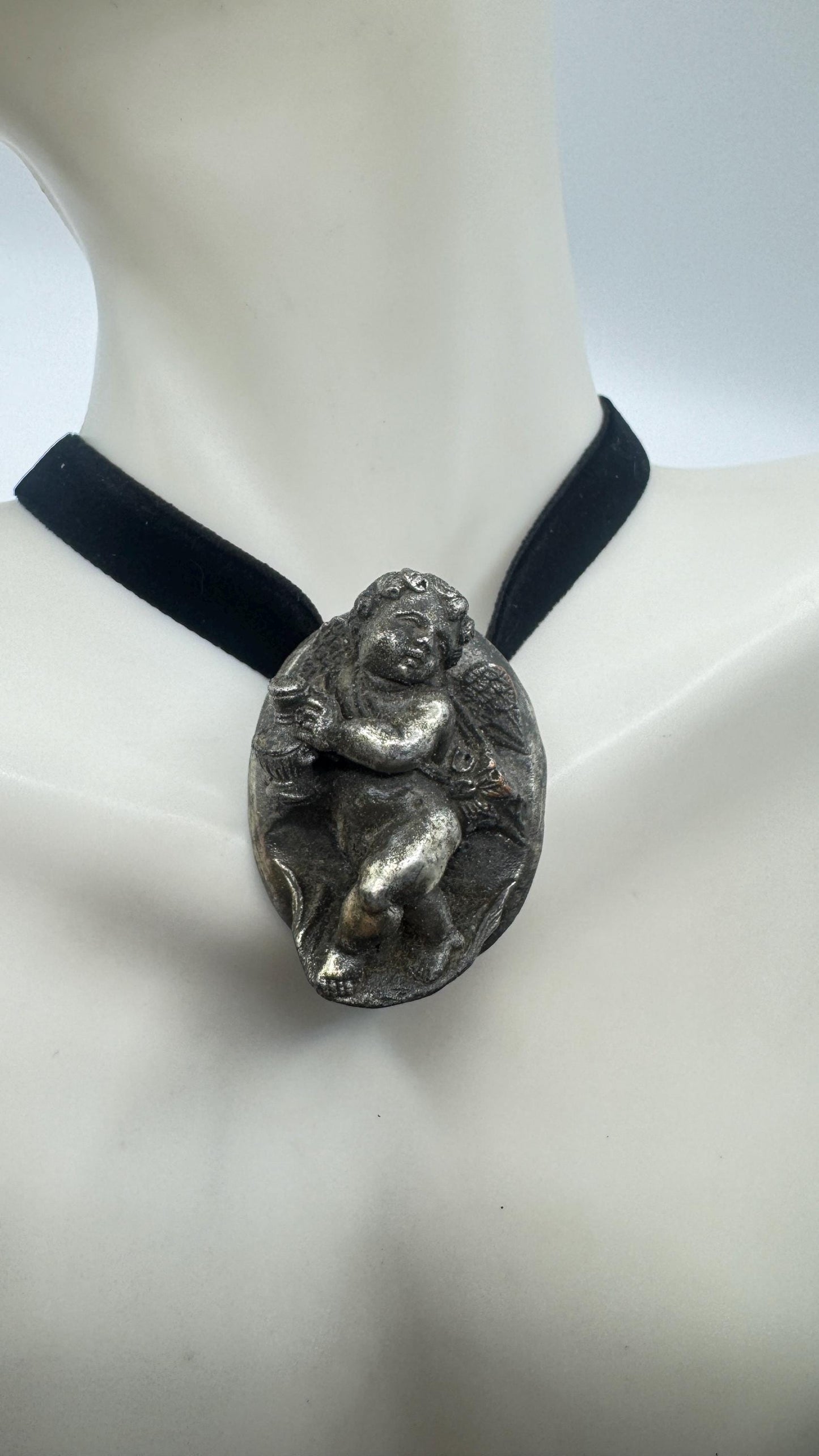 Vintage Deco Silver Bronze Angel Cherub Brooch Pin