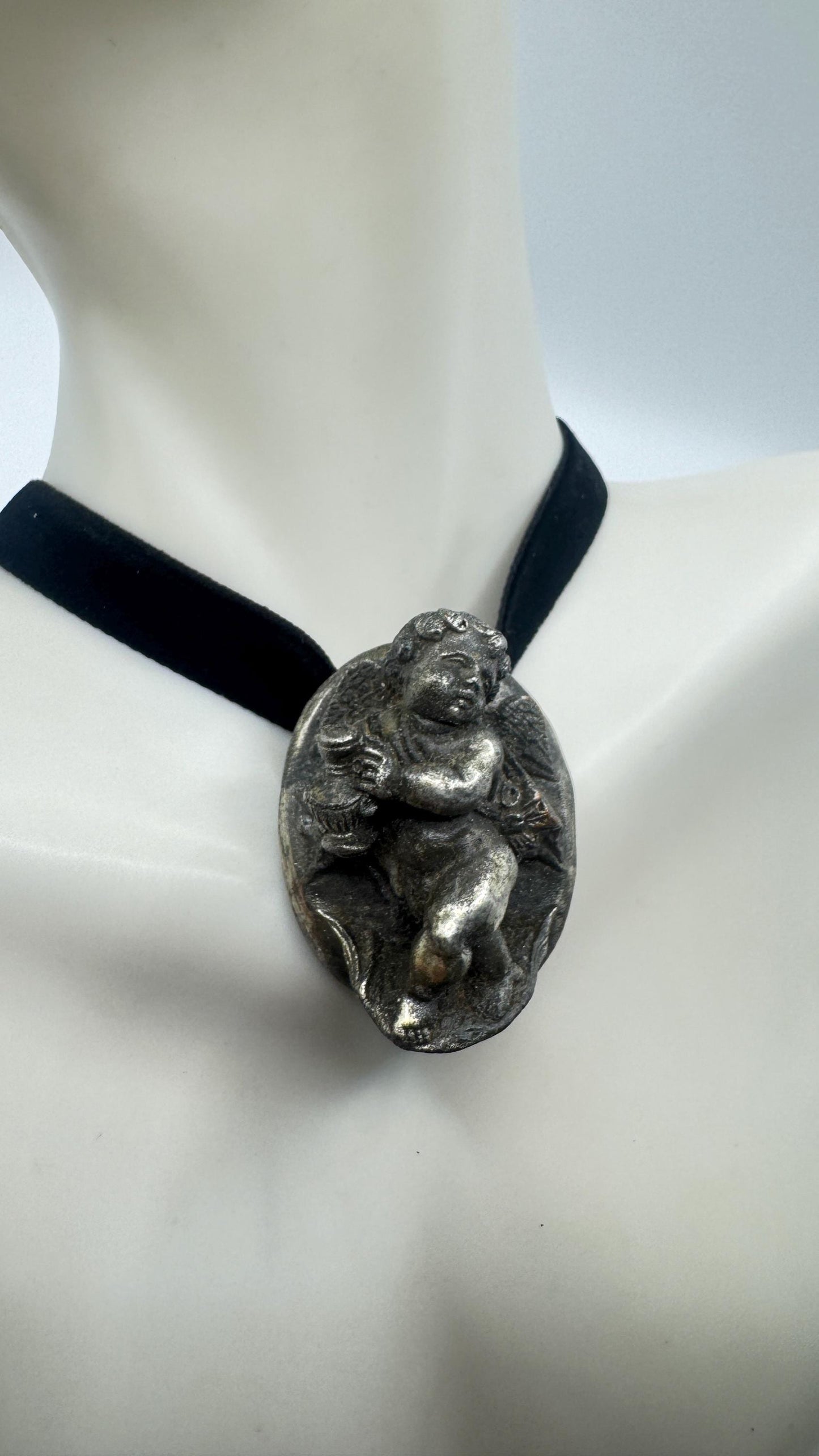 Vintage Deco Silver Bronze Angel Cherub Brooch Pin