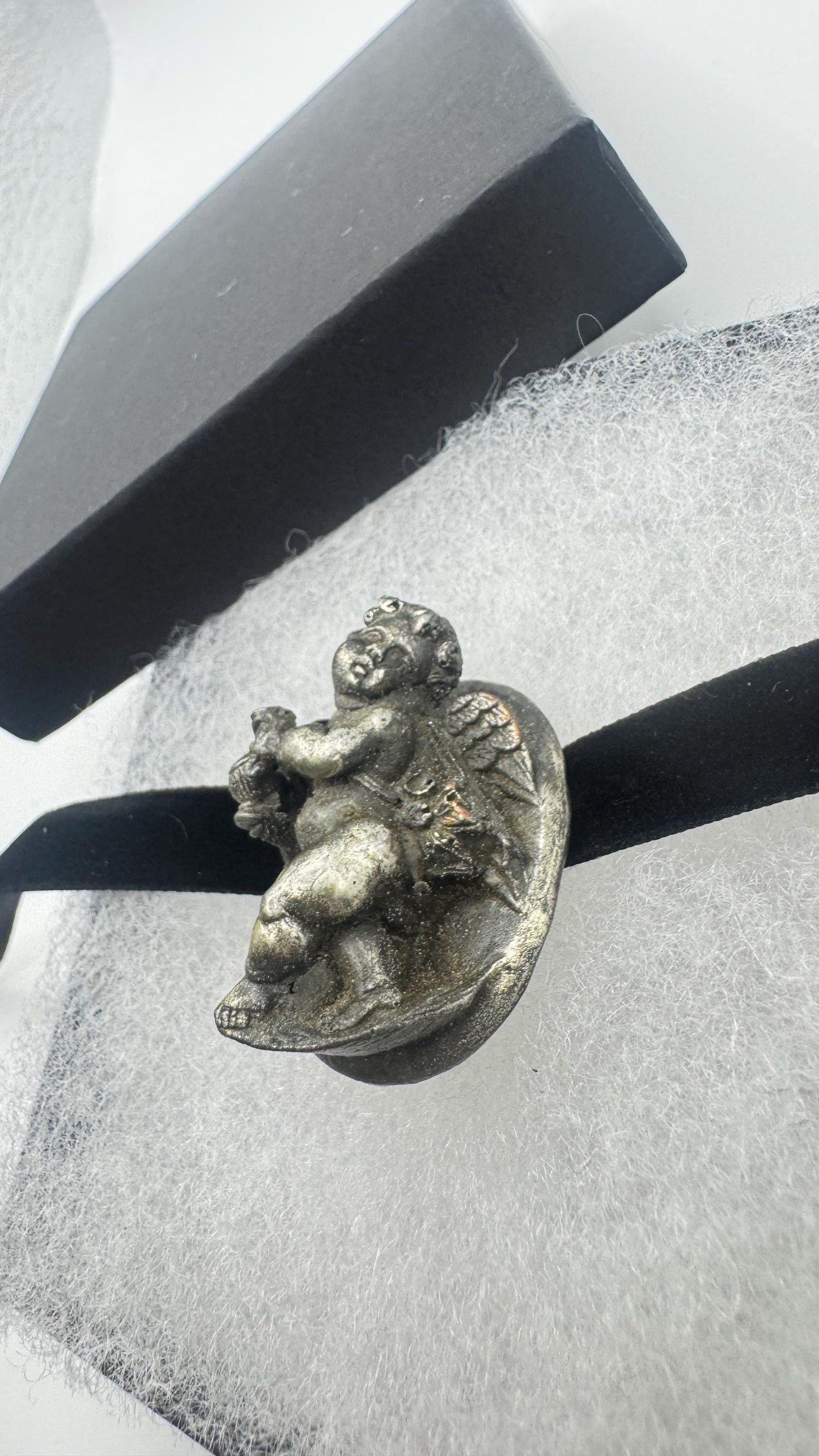 Vintage Deco Silver Bronze Angel Cherub Brooch Pin