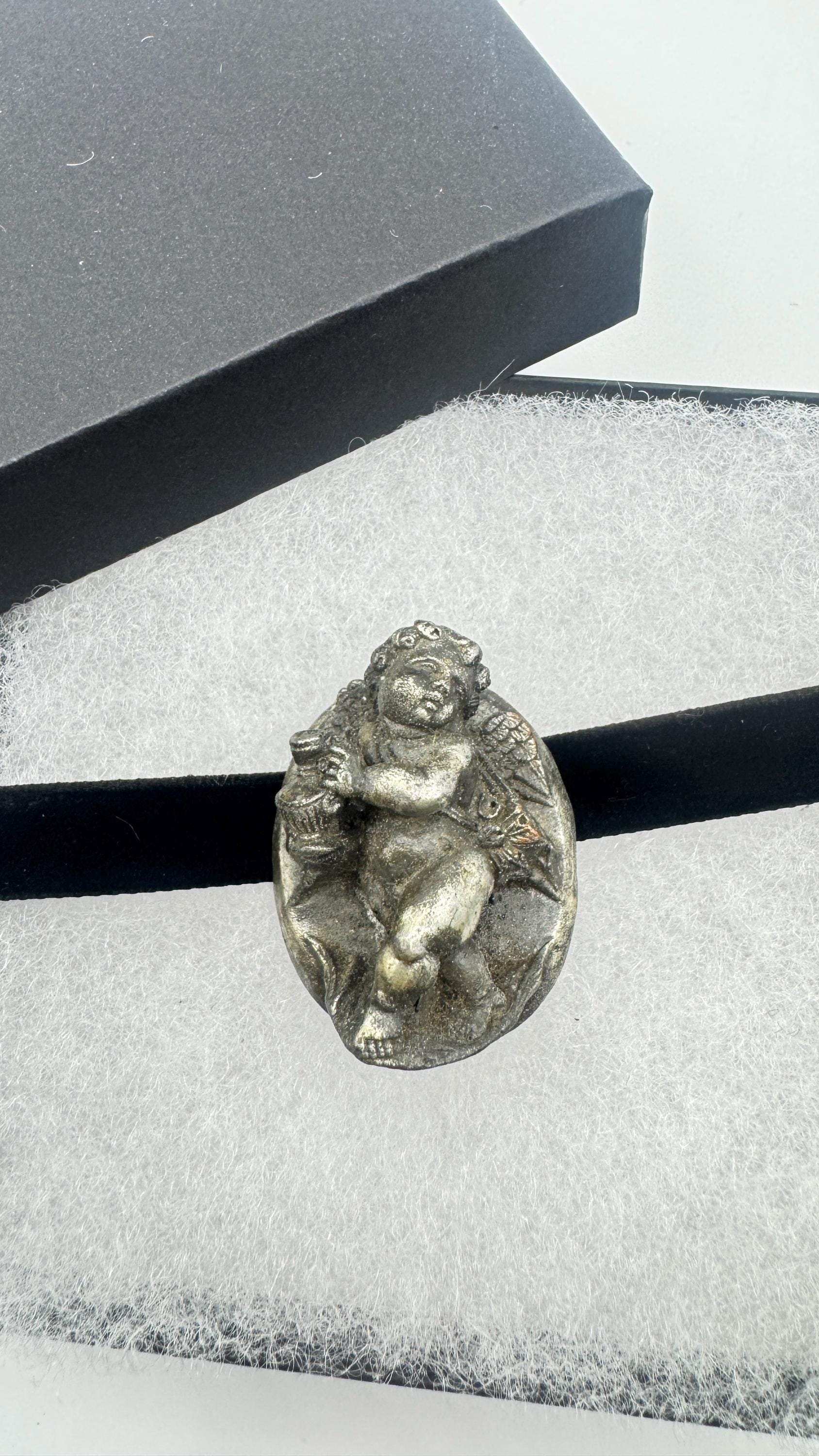 Vintage Deco Silver Bronze Angel Cherub Brooch Pin