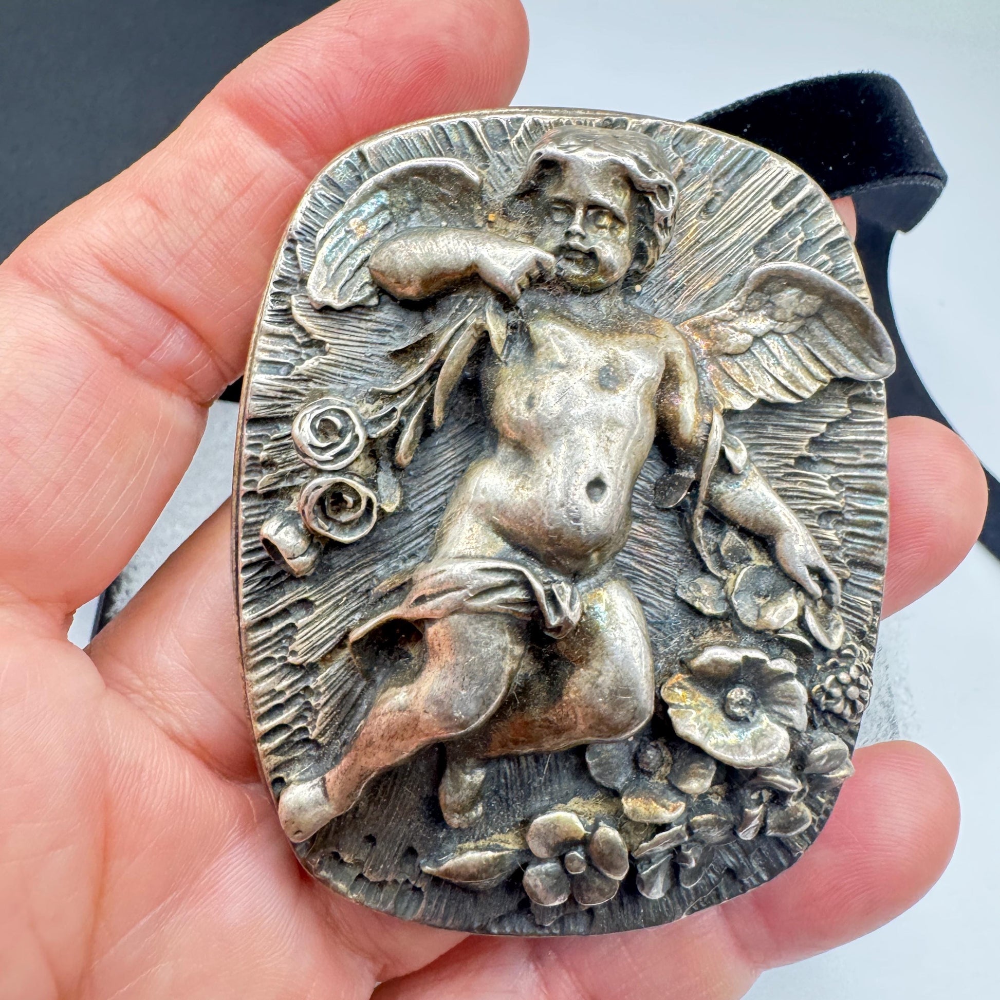 Vintage Deco 925 Sterling Silver Angel Cherub Brooch Pin