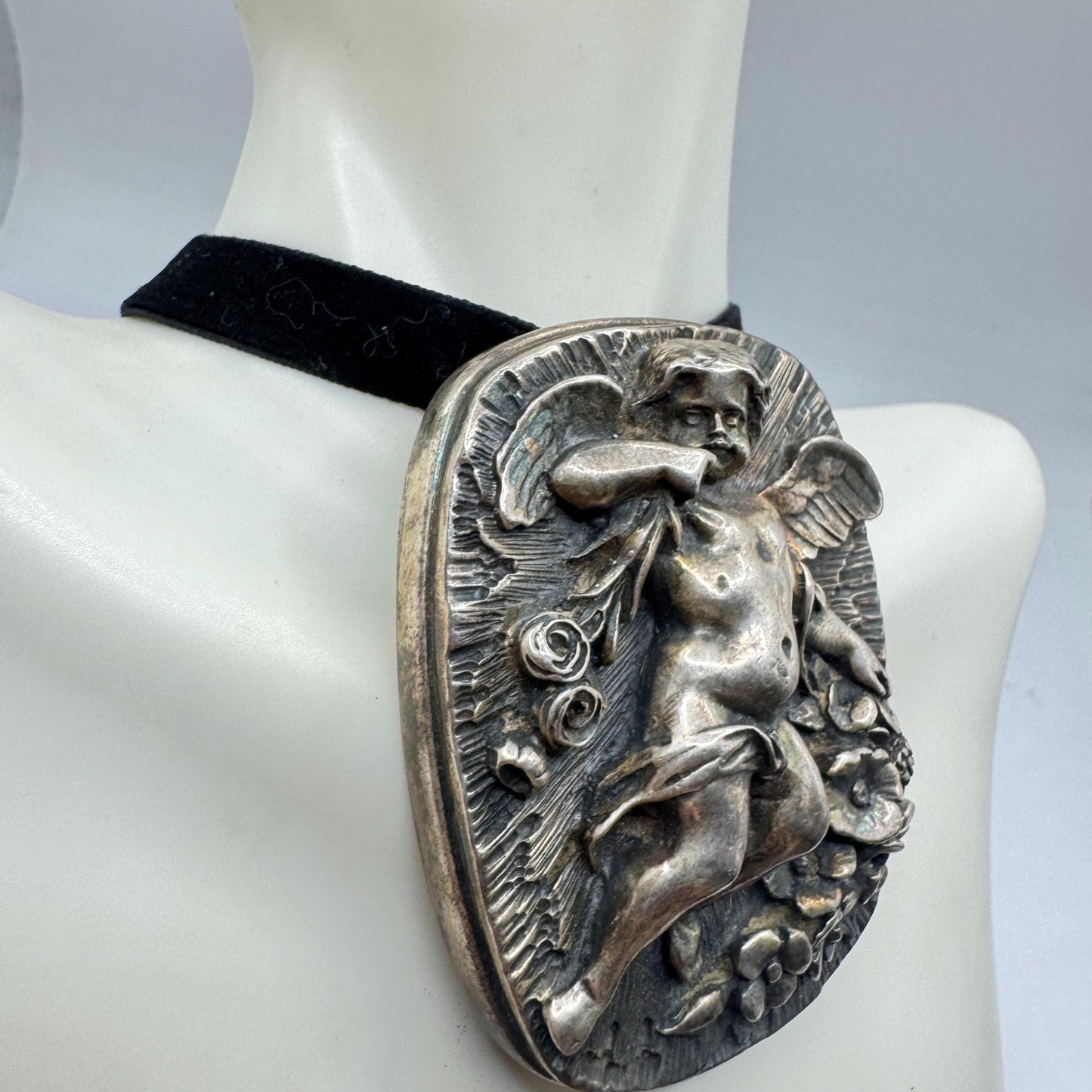 Vintage Deco 925 Sterling Silver Angel Cherub Brooch Pin