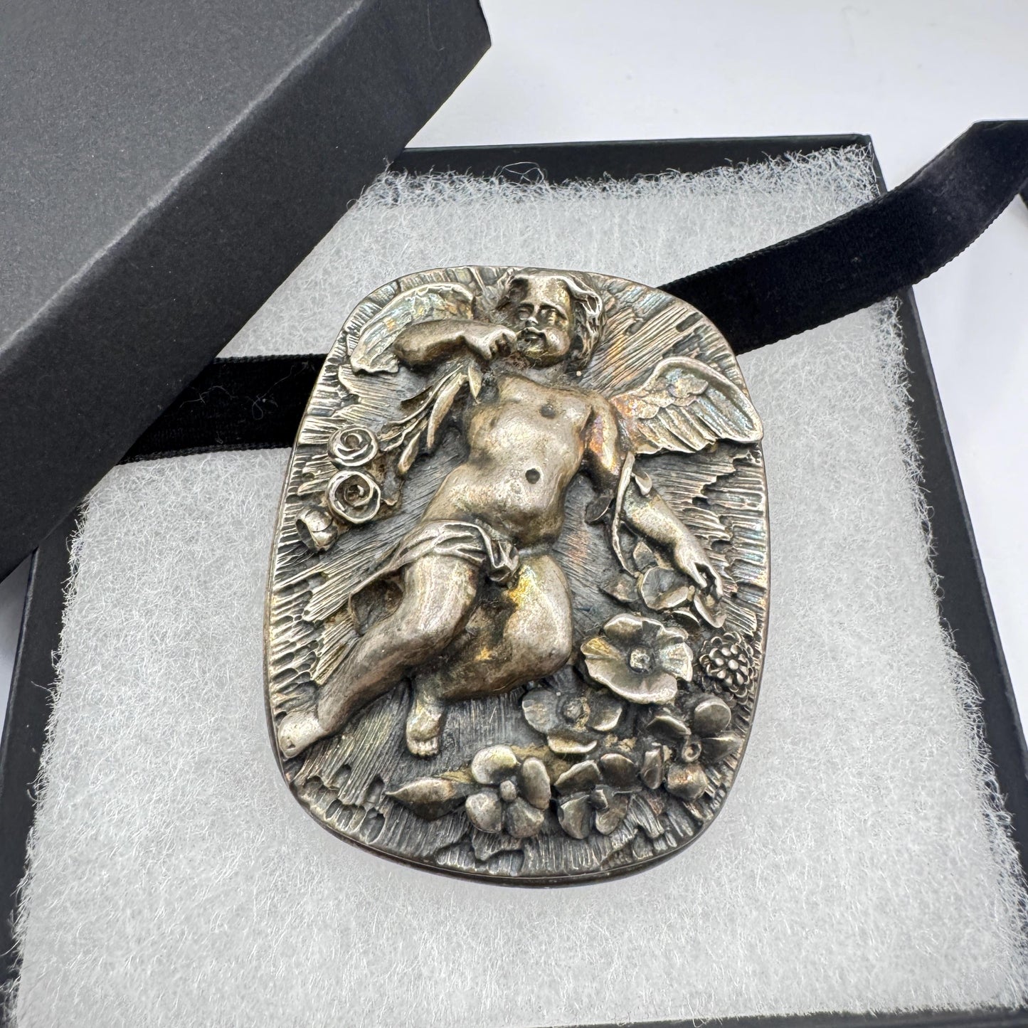 Vintage Deco 925 Sterling Silver Angel Cherub Brooch Pin