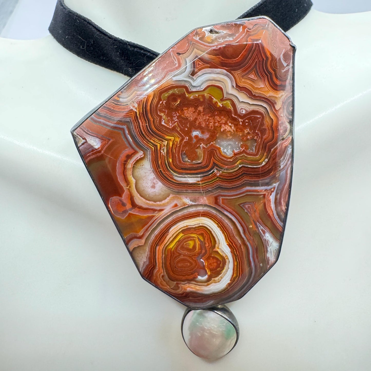 Vintage Red Agate 925 Sterling Silver Brooch Pin Pendant