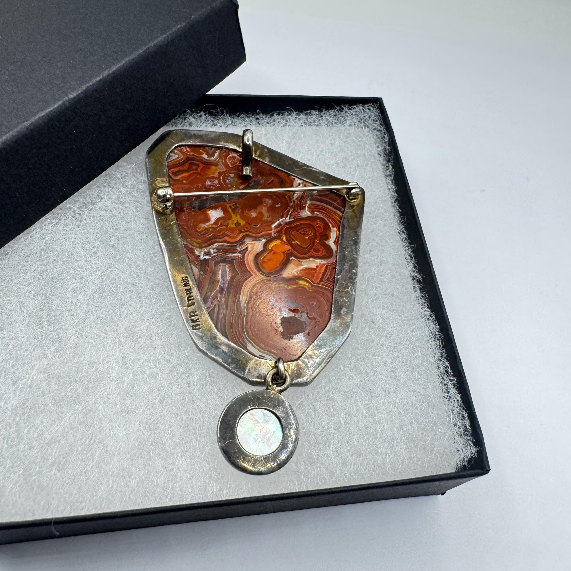 Vintage Red Agate 925 Sterling Silver Brooch Pin Pendant