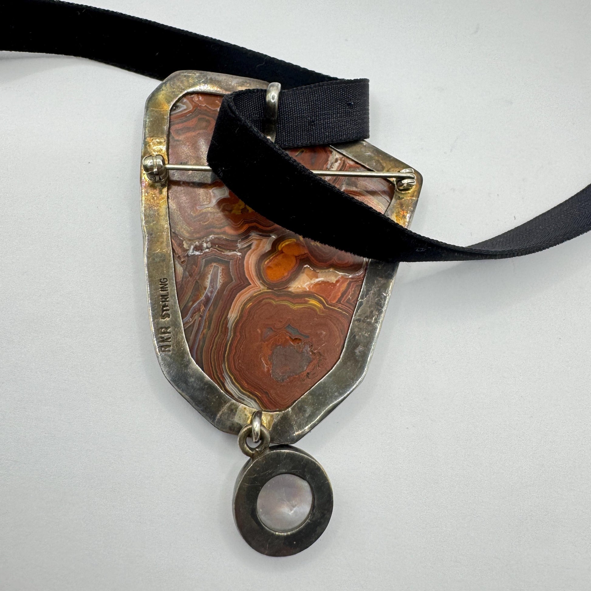 Vintage Red Agate 925 Sterling Silver Brooch Pin Pendant