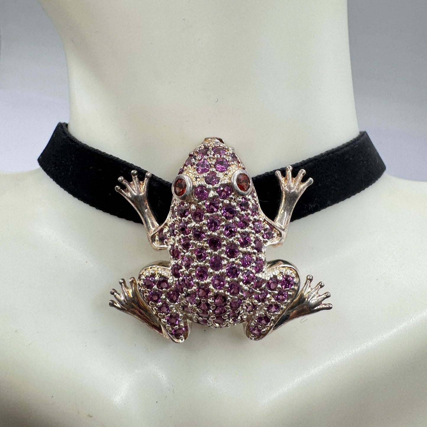 Vintage Frog Pin Brooch 925 Sterling Silver Pink Tourmaline