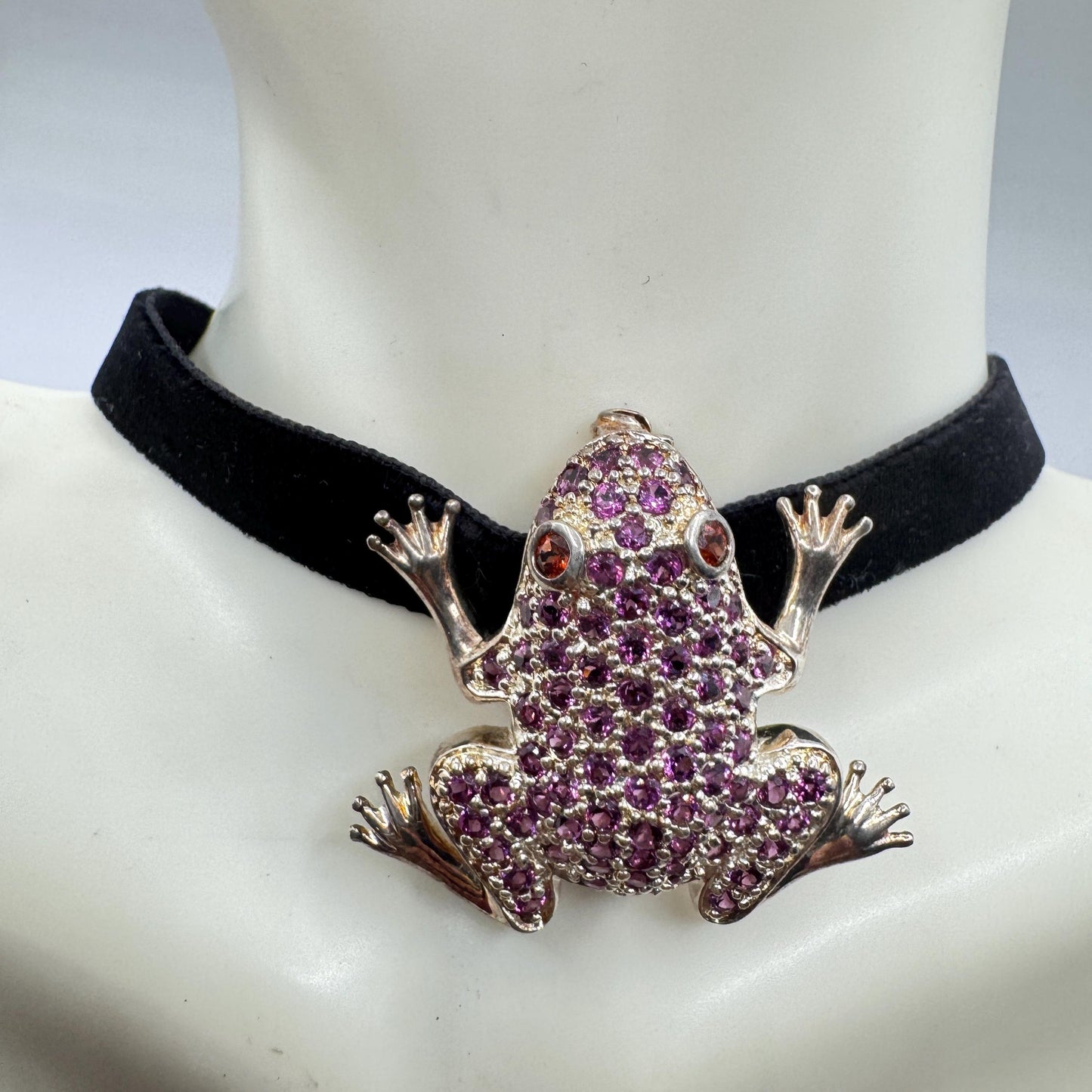 Vintage Frog Pin Brooch 925 Sterling Silver Pink Tourmaline
