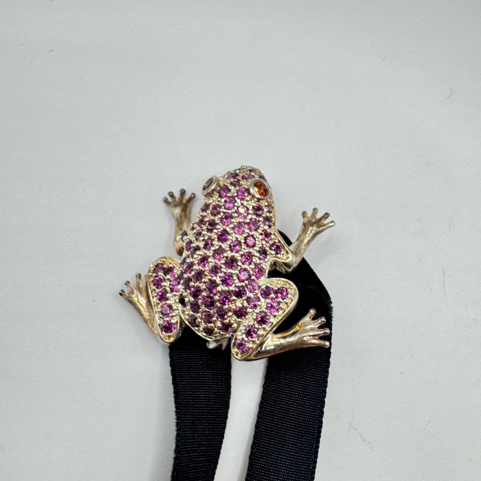 Vintage Frog Pin Brooch 925 Sterling Silver Pink Tourmaline