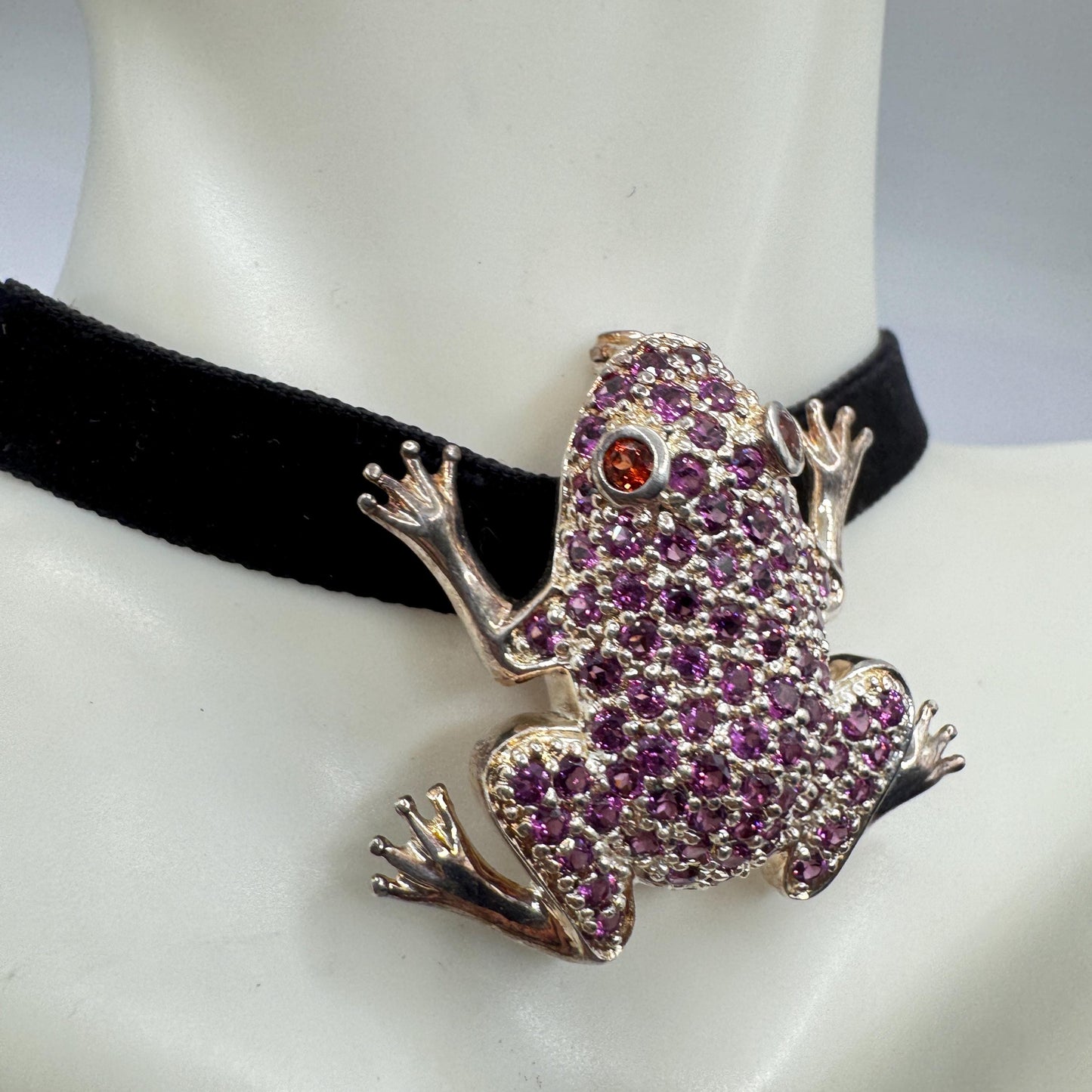 Vintage Frog Pin Brooch 925 Sterling Silver Pink Tourmaline