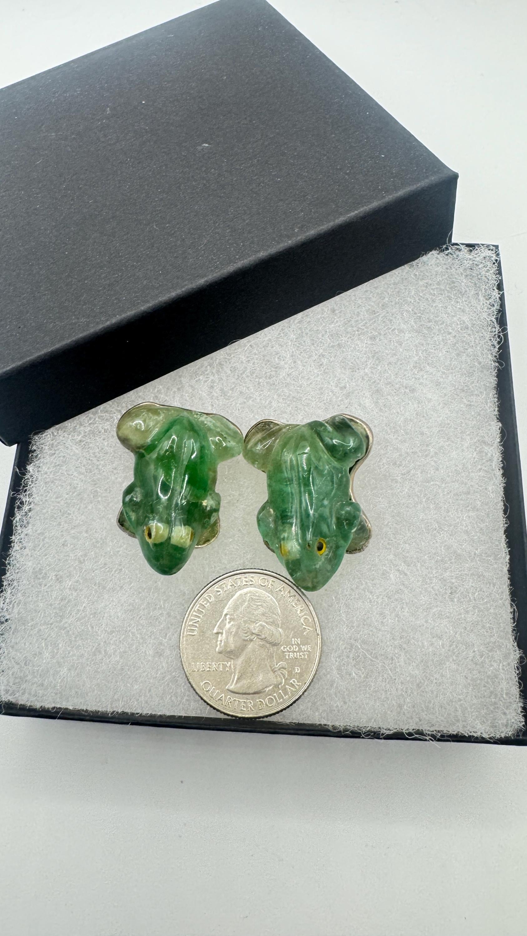 Antique Vintage Green Flourite 925 Sterling Silver Clip on Earrings