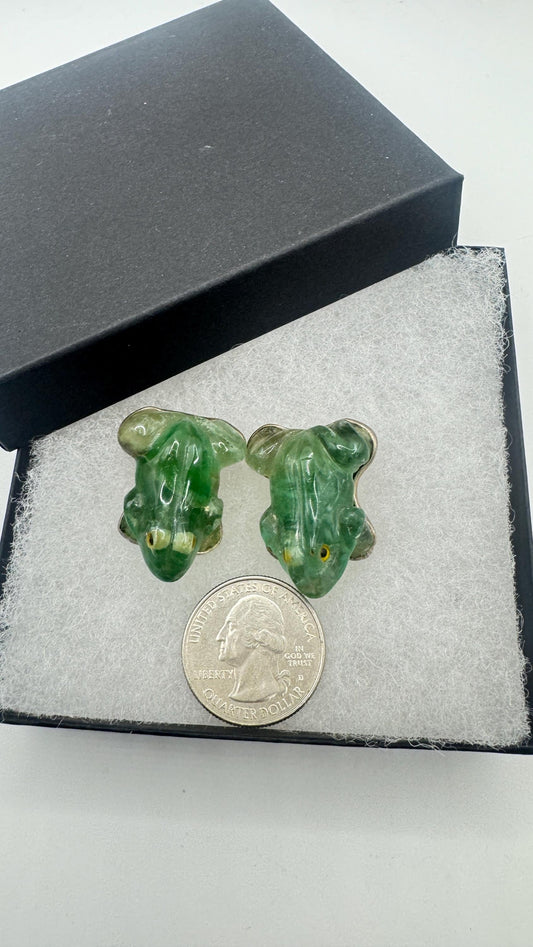 Antique Vintage Green Flourite 925 Sterling Silver Clip on Earrings