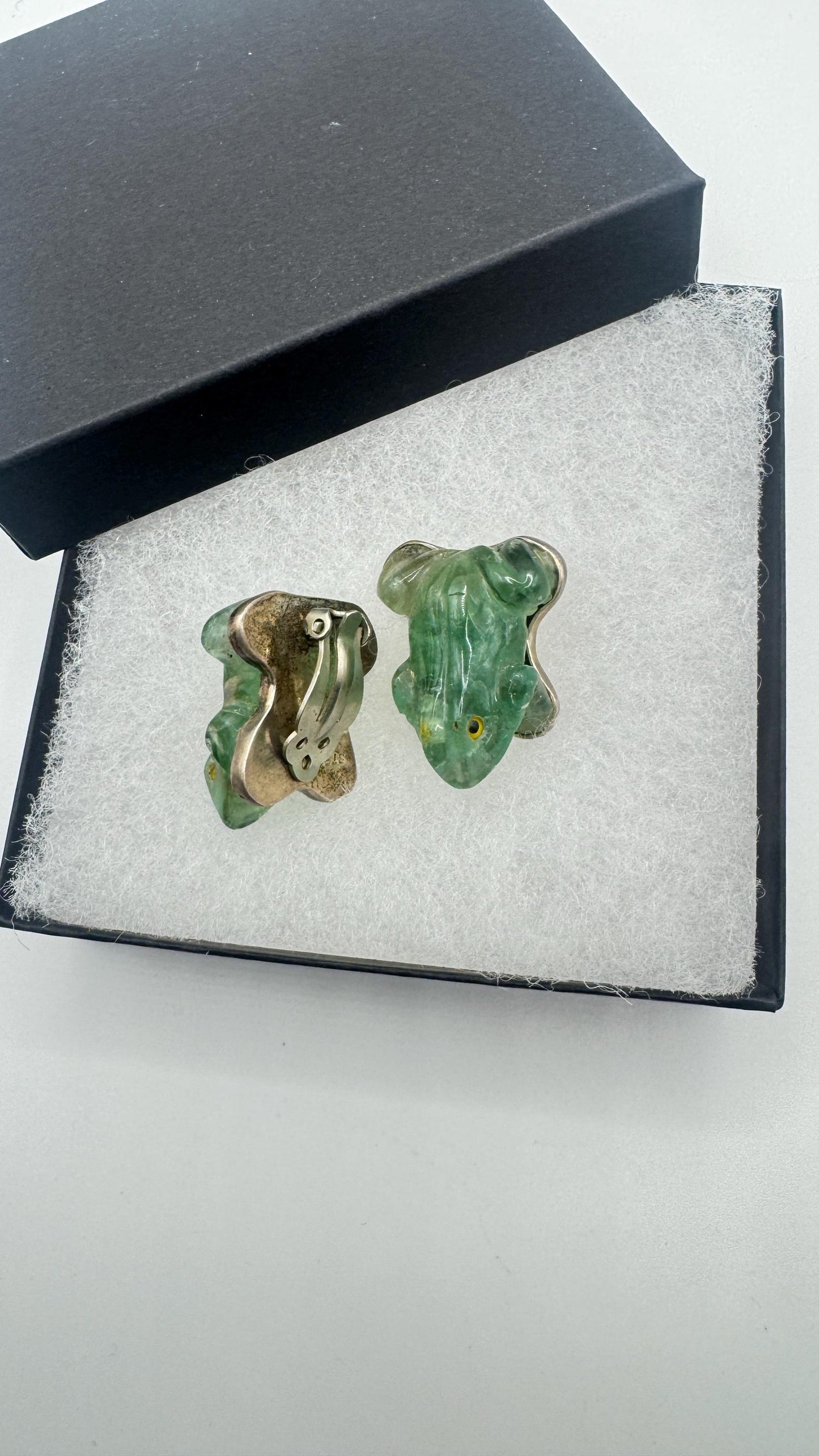 Antique Vintage Green Flourite 925 Sterling Silver Clip on Earrings