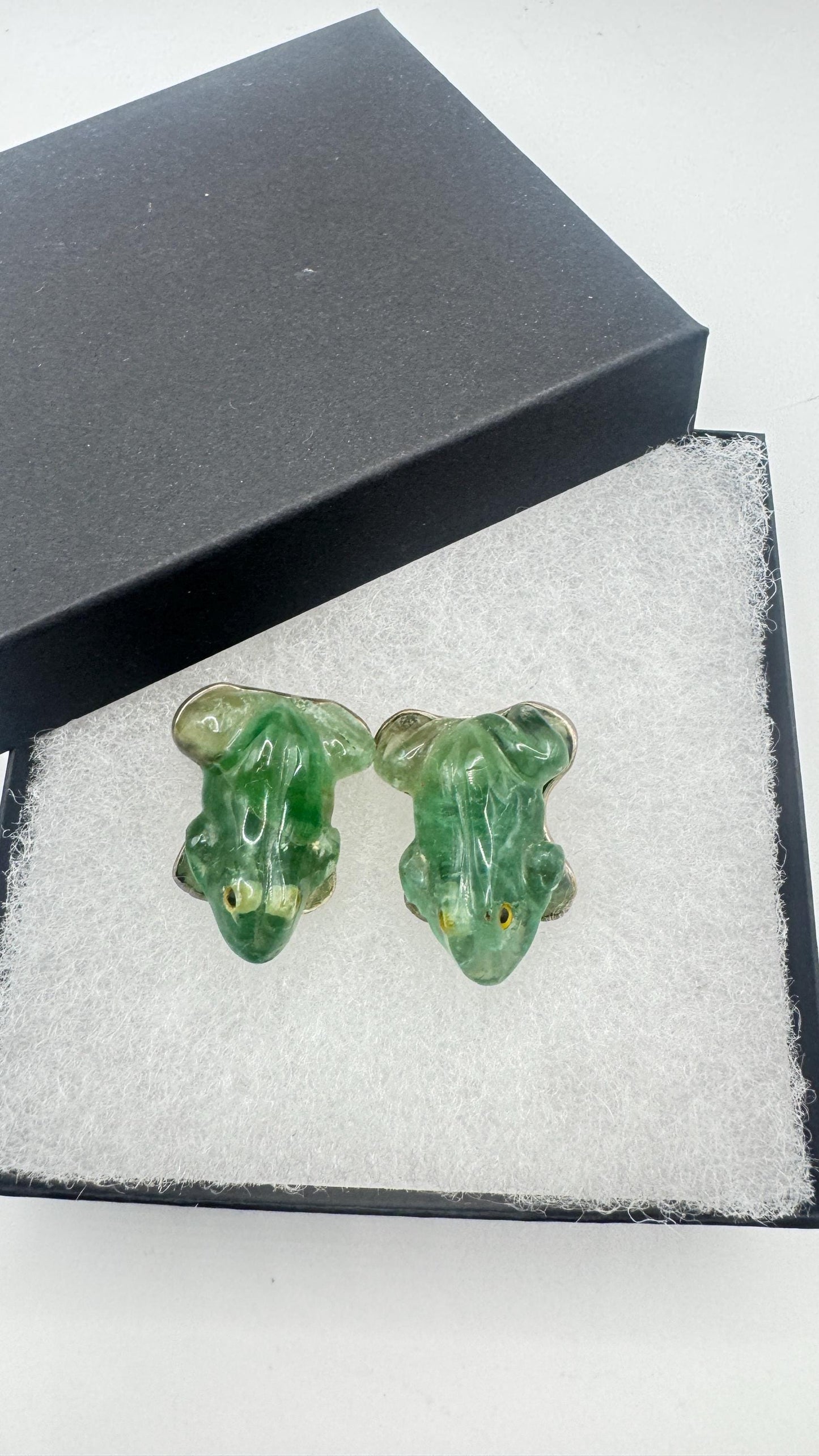 Antique Vintage Green Flourite 925 Sterling Silver Clip on Earrings
