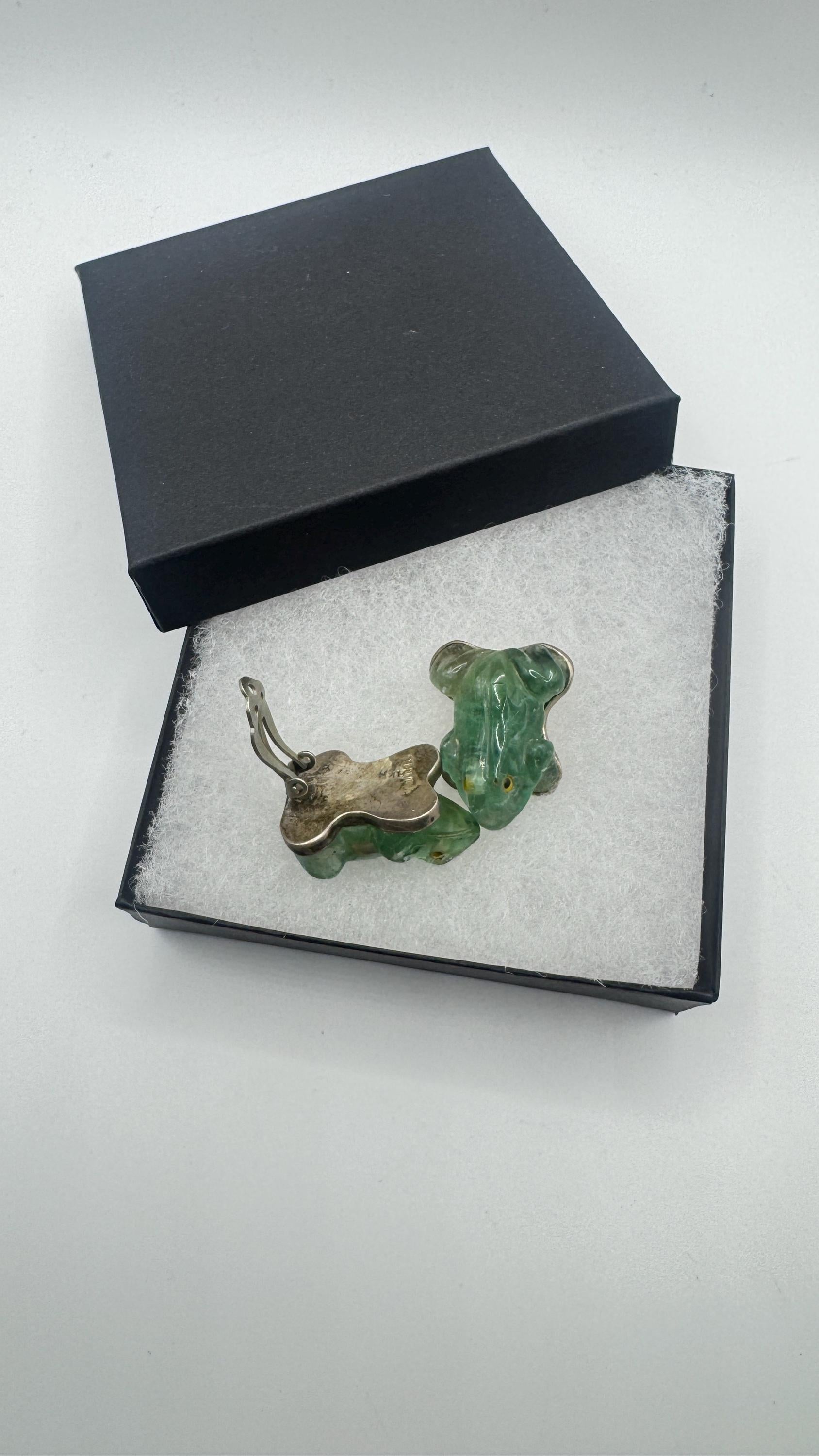 Antique Vintage Green Flourite 925 Sterling Silver Clip on Earrings