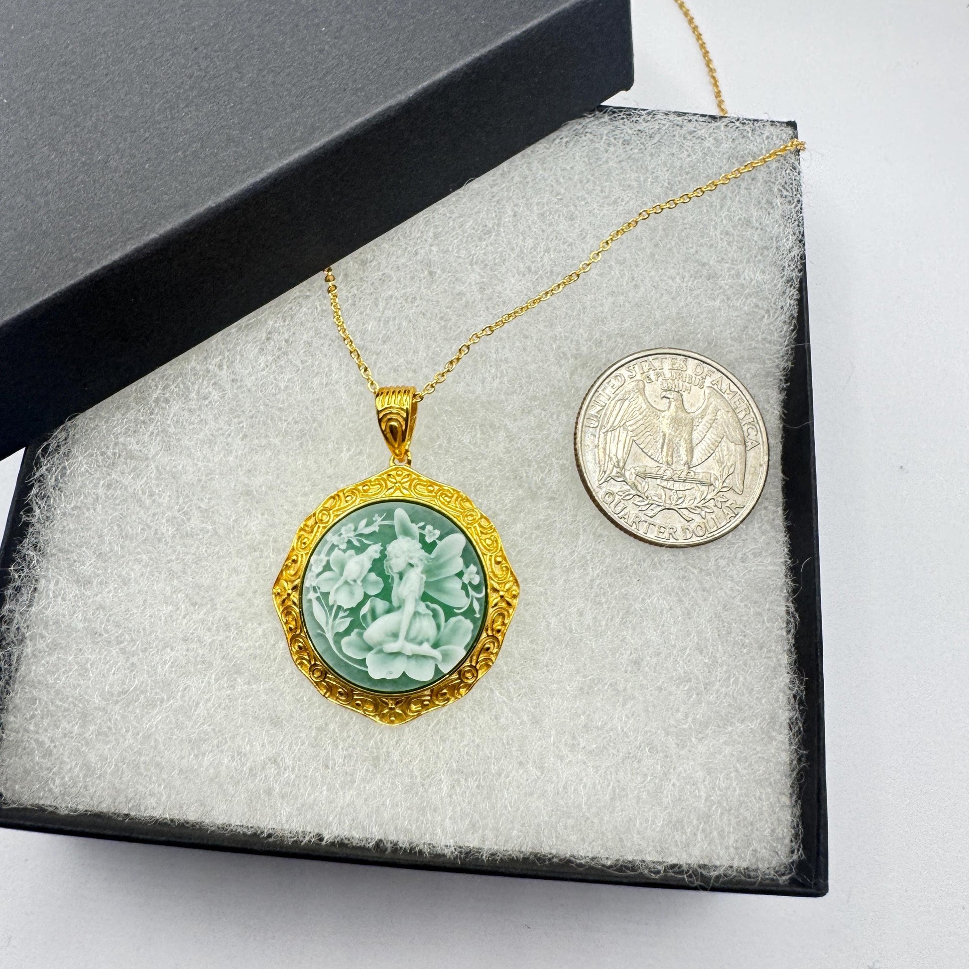 Vintage Fairy Carved Cameo 925 Sterling Silver Necklace Choker