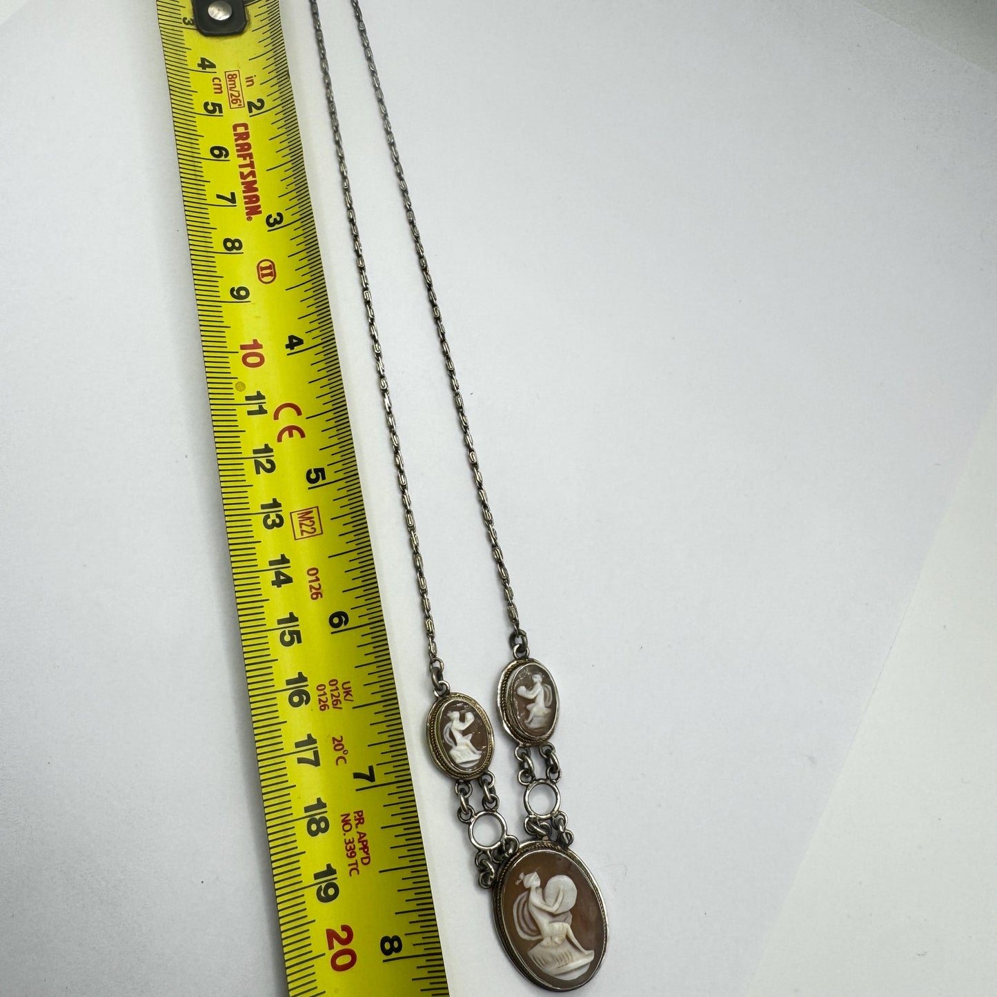 Vintage Genuine Shell Cameo Sterling Silver Necklace Choker