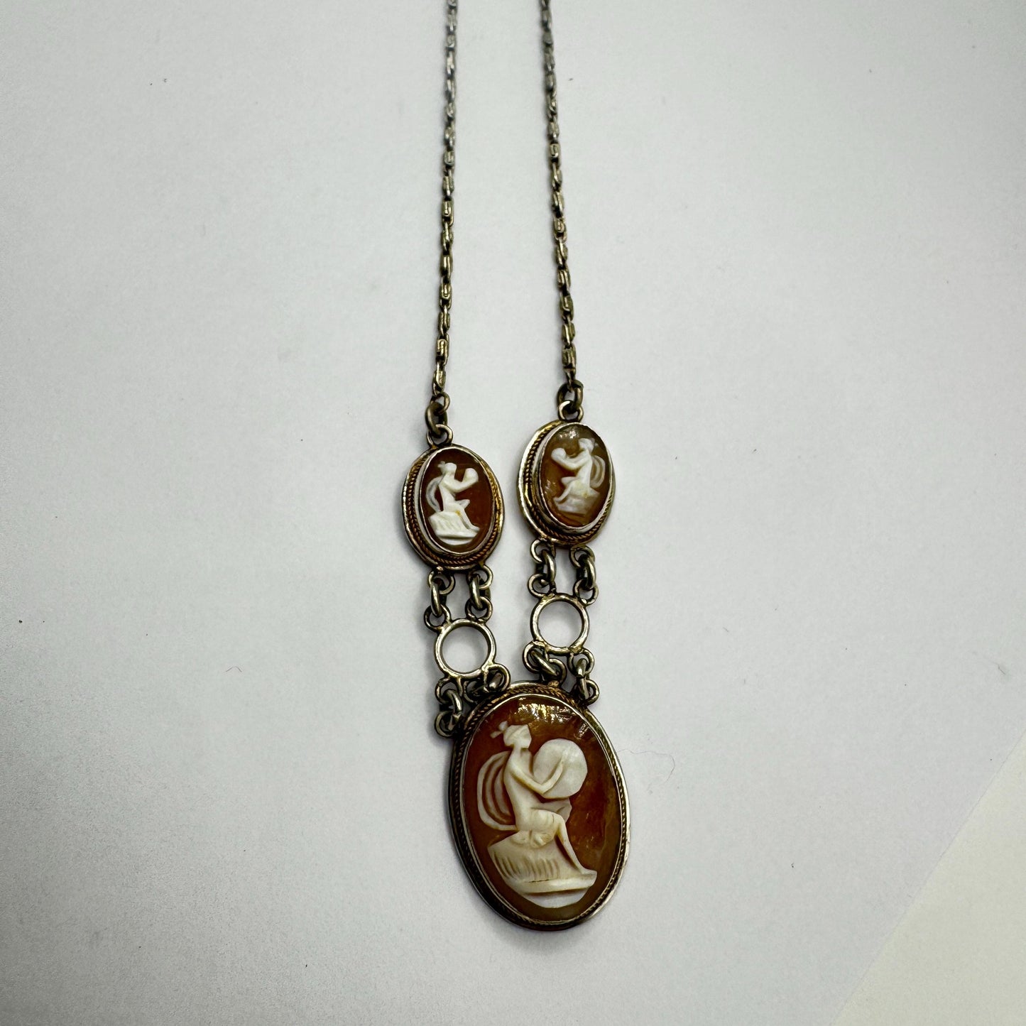 Vintage Genuine Shell Cameo Sterling Silver Necklace Choker