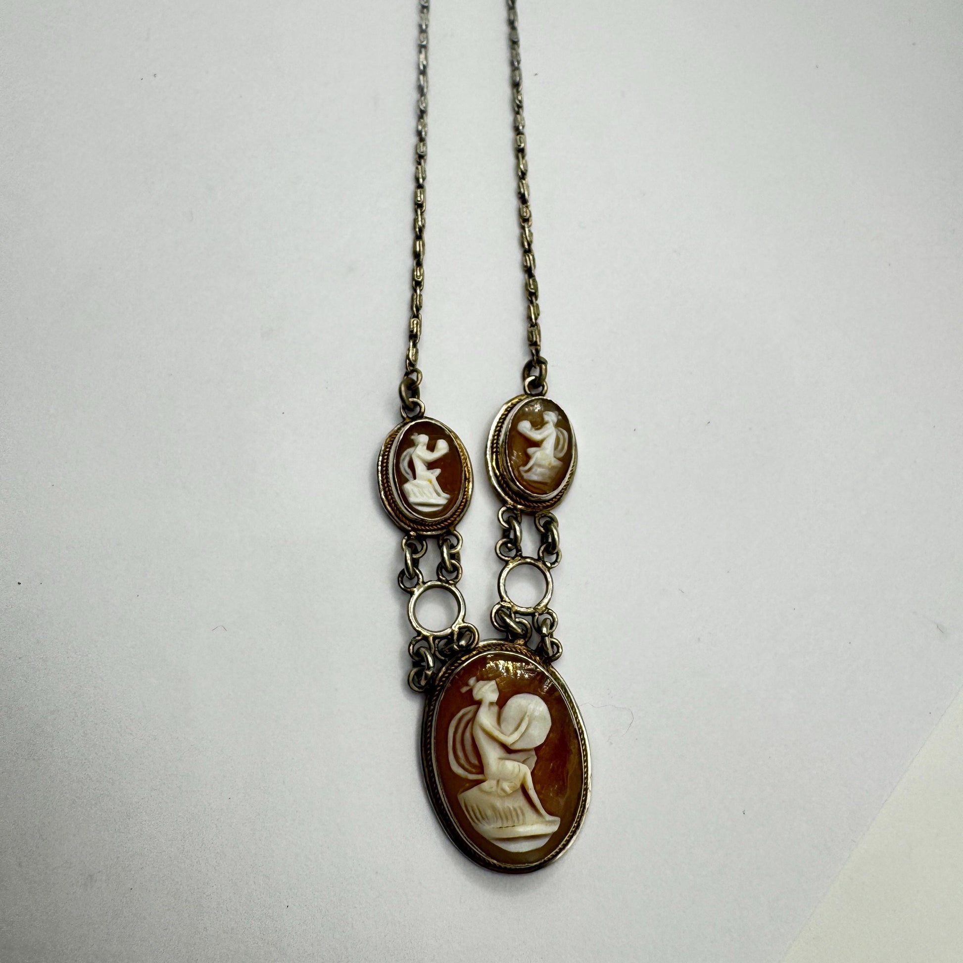 Vintage Genuine Shell Cameo Sterling Silver Necklace Choker