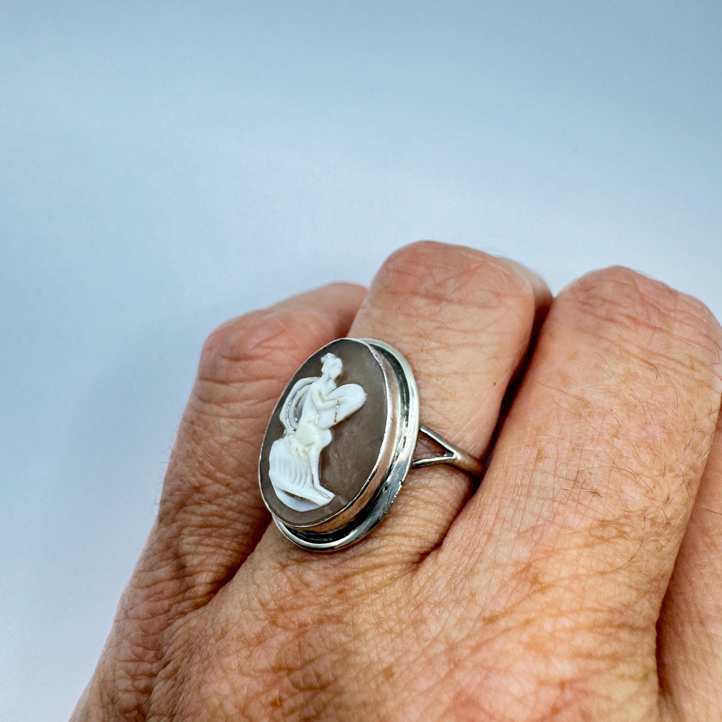 Vintage Cameo 925 Sterling Silver Cocktail Ring