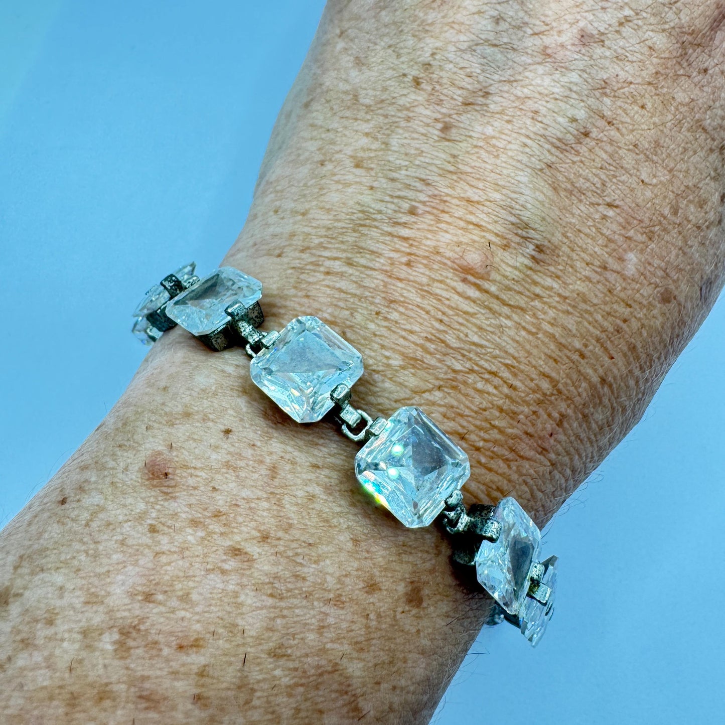 Vintage Cubic Zirconia Bracelet Sterling Silver Tennis