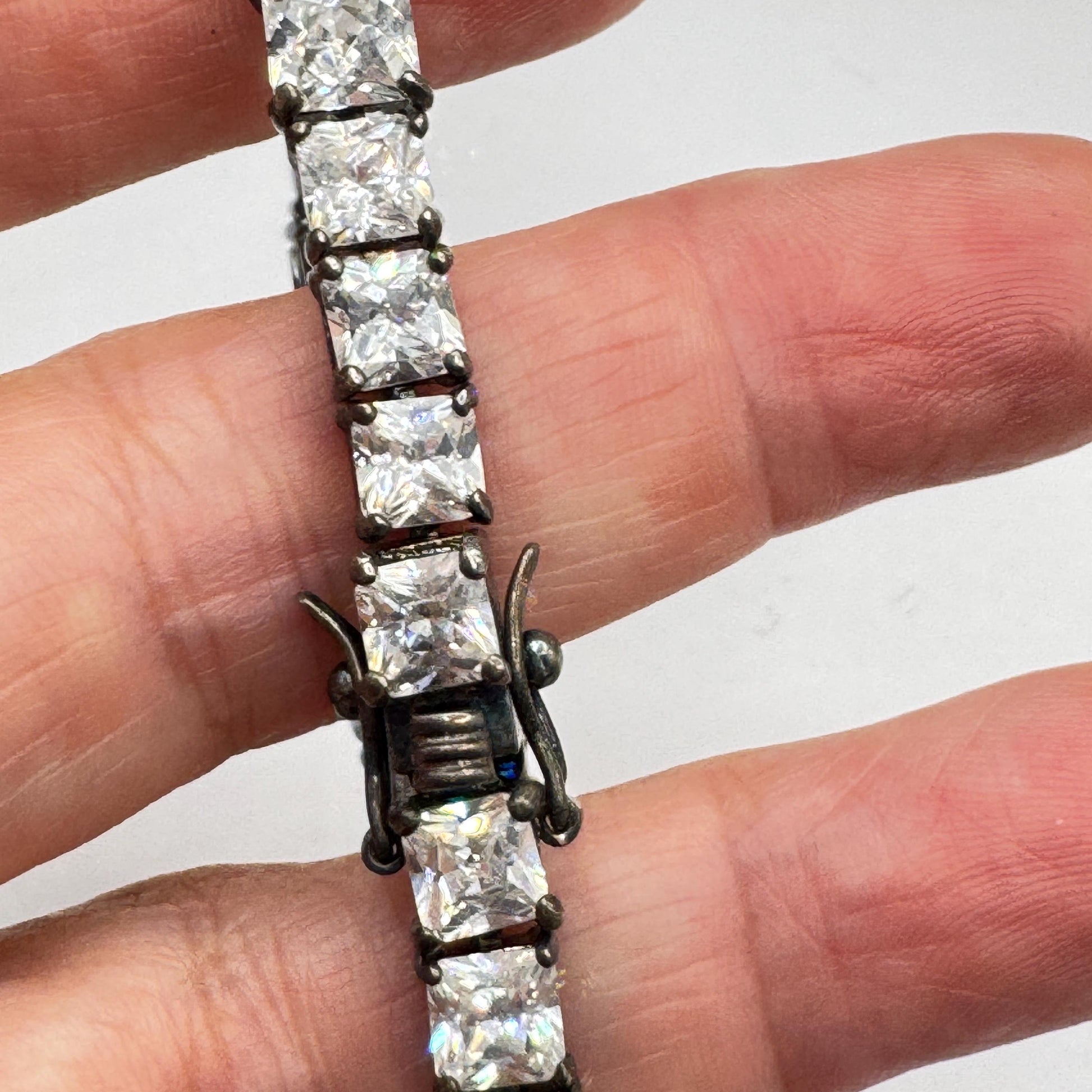 Vintage Cubic Zirconia Bracelet Sterling Silver Tennis