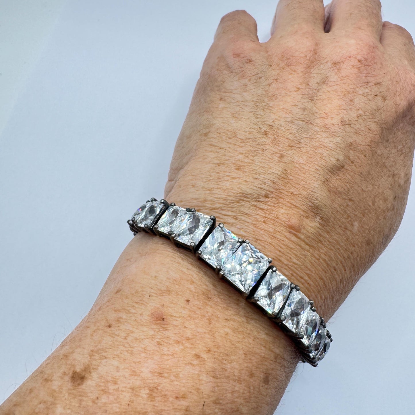 Vintage Cubic Zirconia Bracelet Sterling Silver Tennis