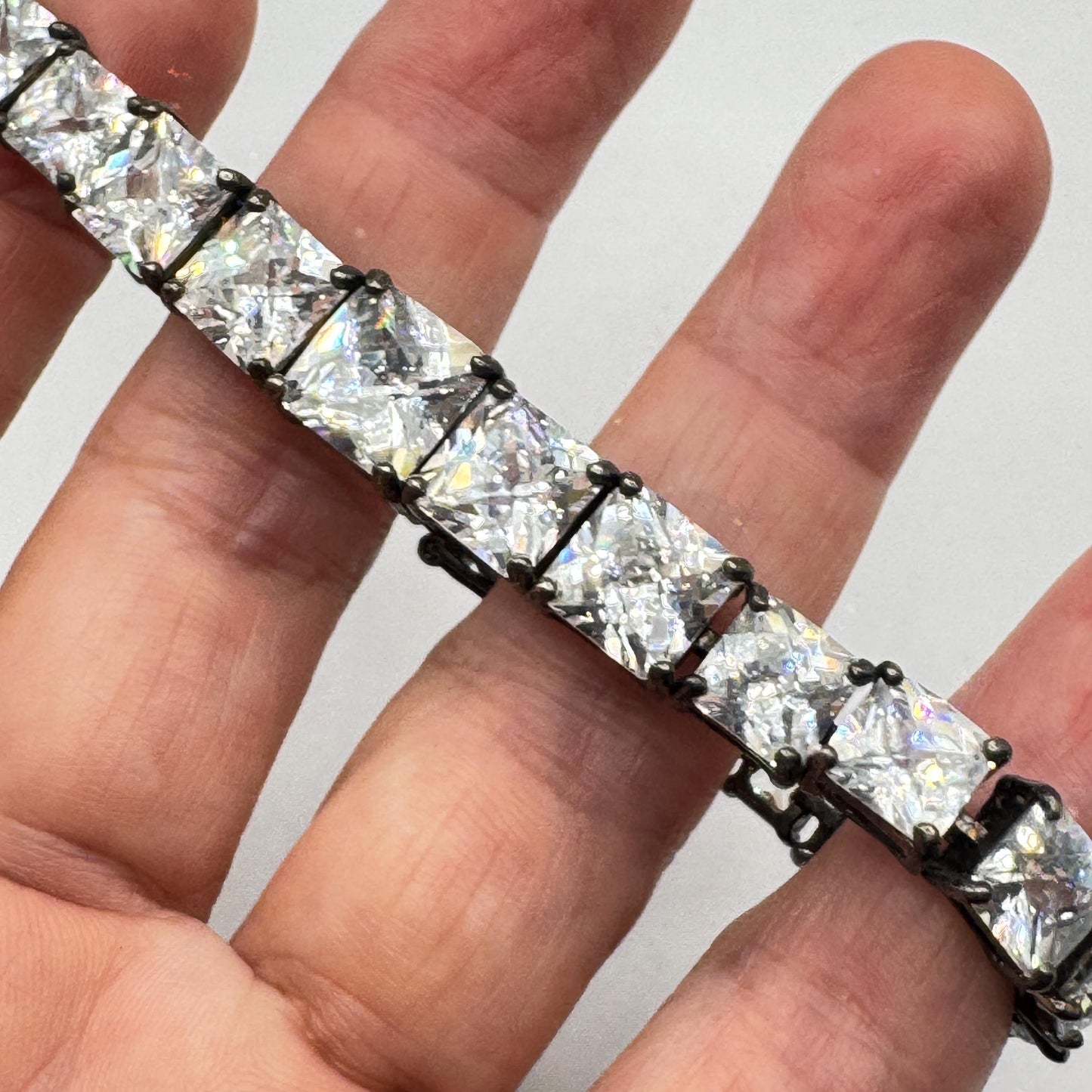 Vintage Cubic Zirconia Bracelet Sterling Silver Tennis