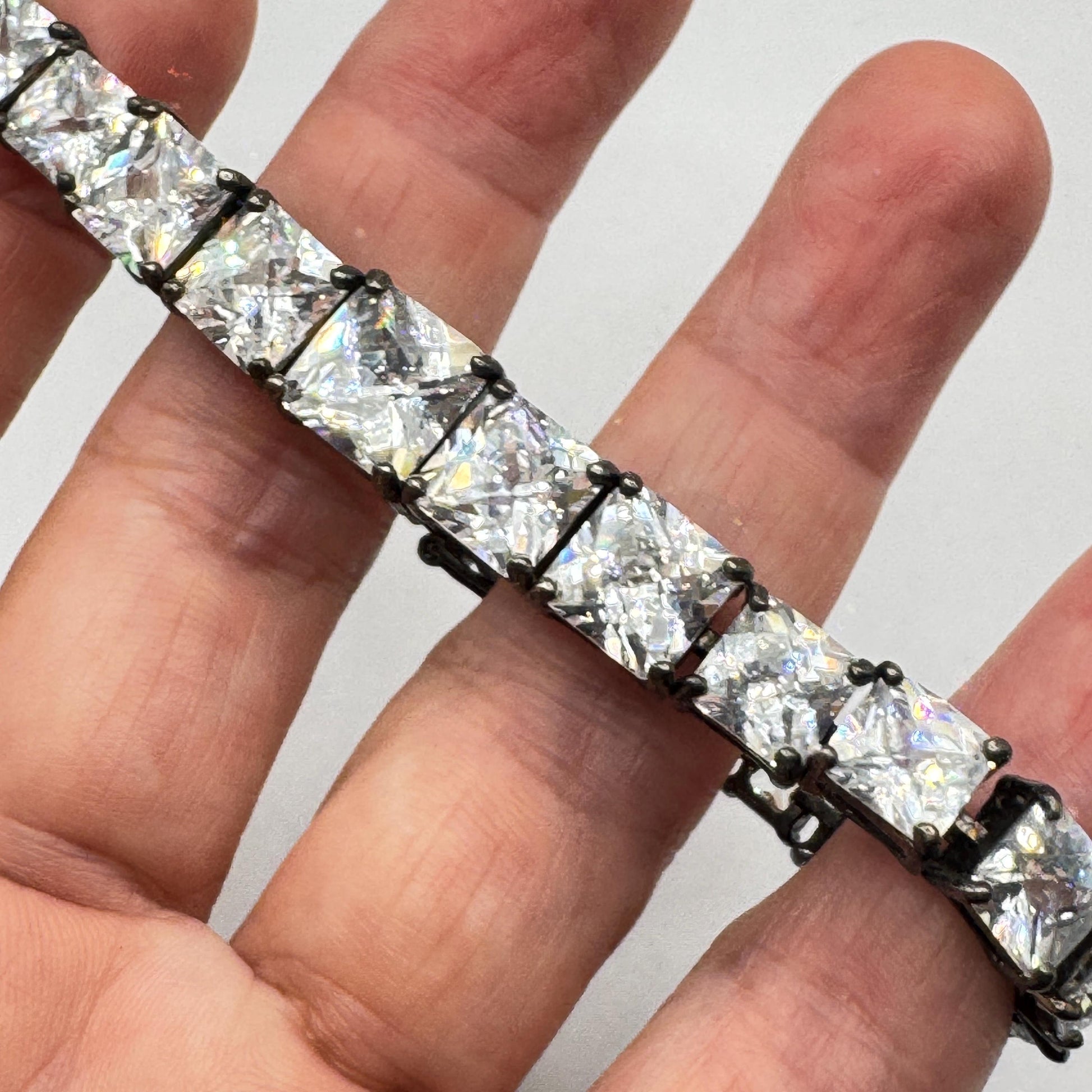 Vintage Cubic Zirconia Bracelet Sterling Silver Tennis