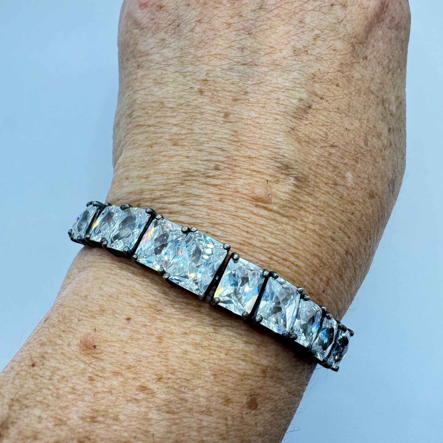 Vintage Cubic Zirconia Bracelet Sterling Silver Tennis