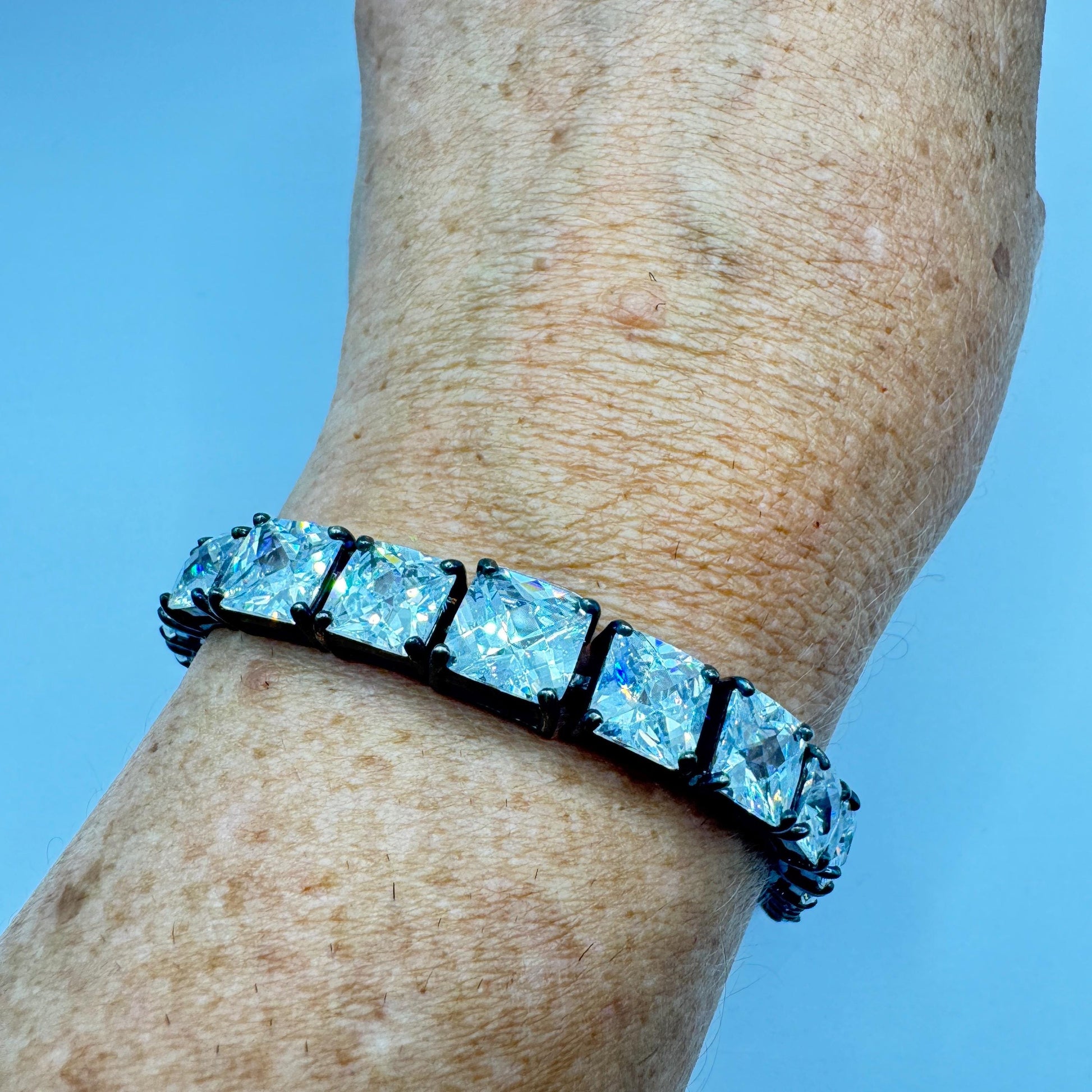 Vintage Cubic Zirconia Bracelet Sterling Silver Tennis