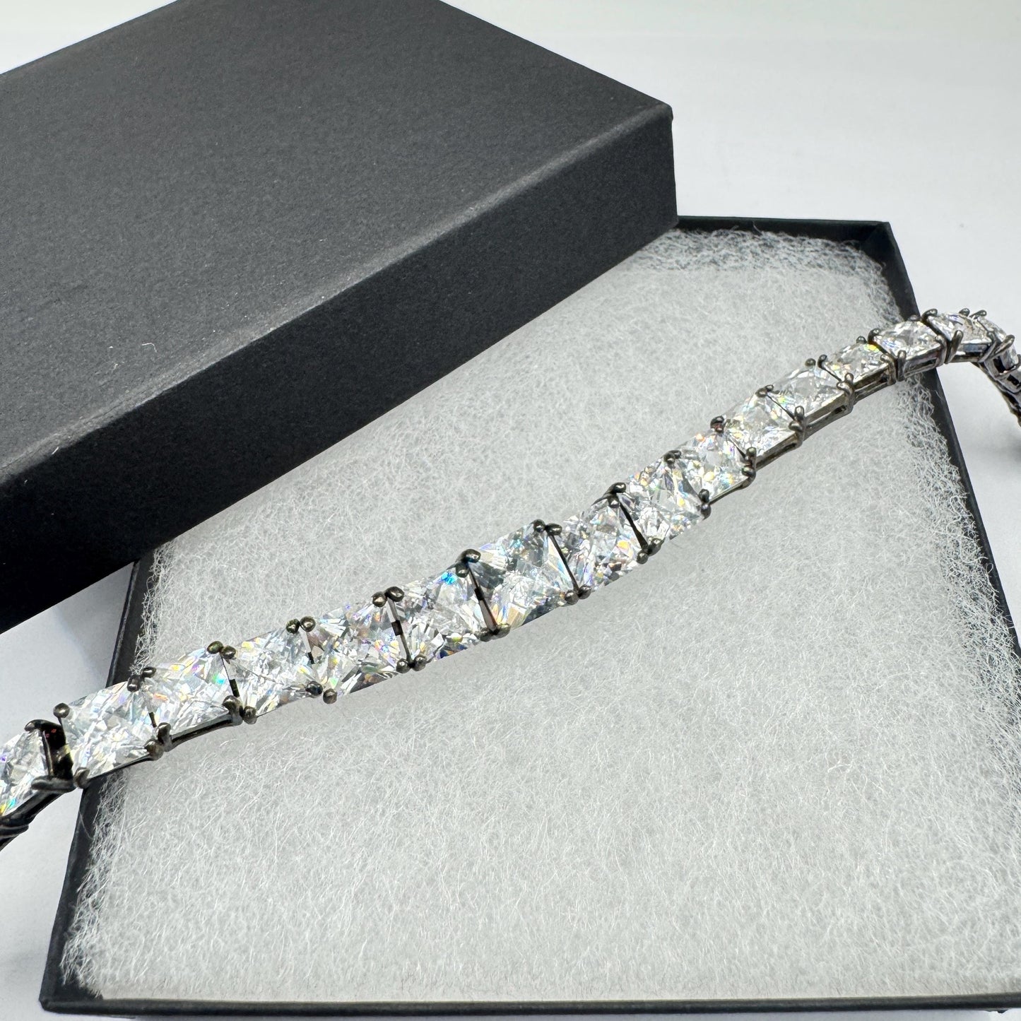 Vintage Cubic Zirconia Bracelet Sterling Silver Tennis