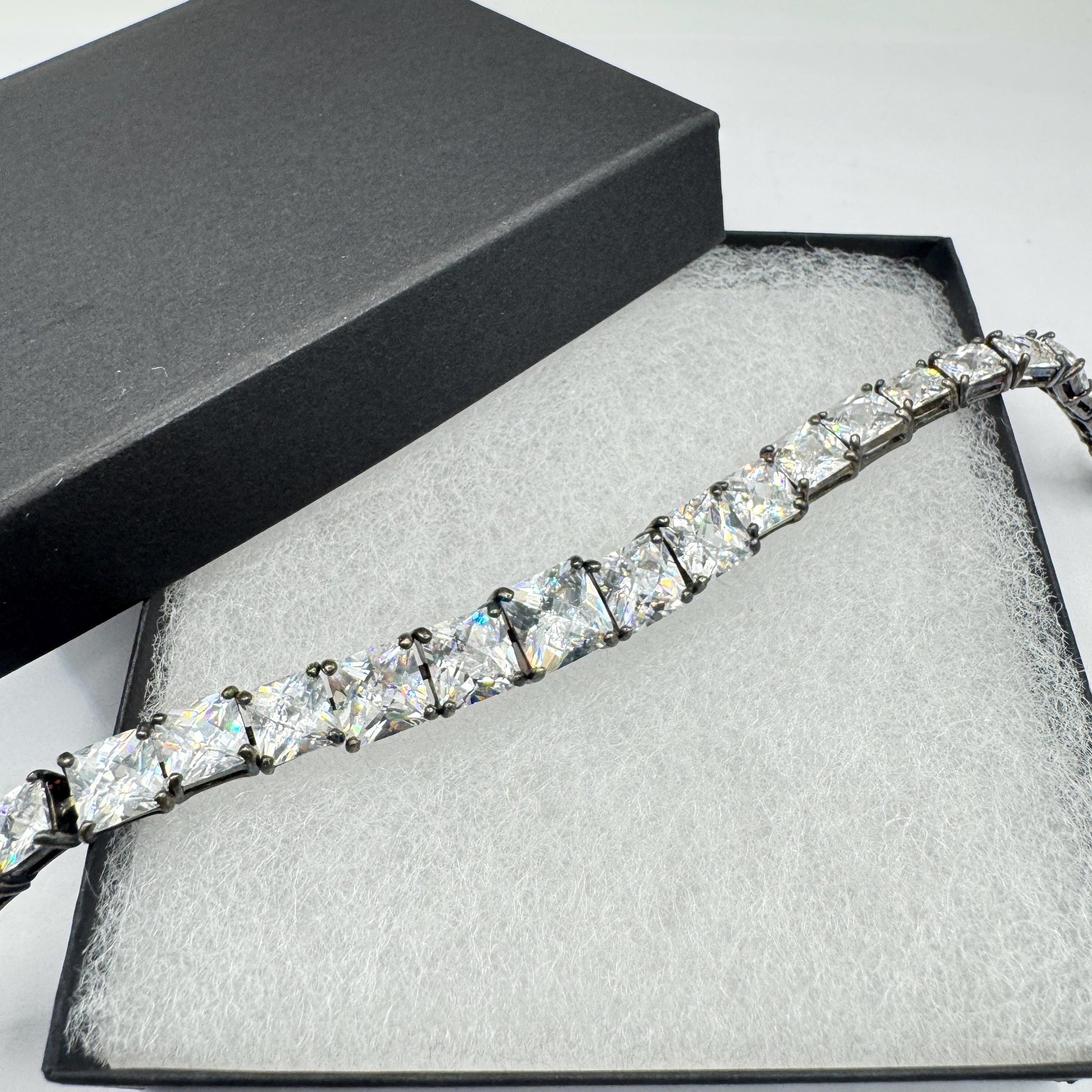 Vintage Cubic Zirconia Bracelet Sterling Silver Tennis