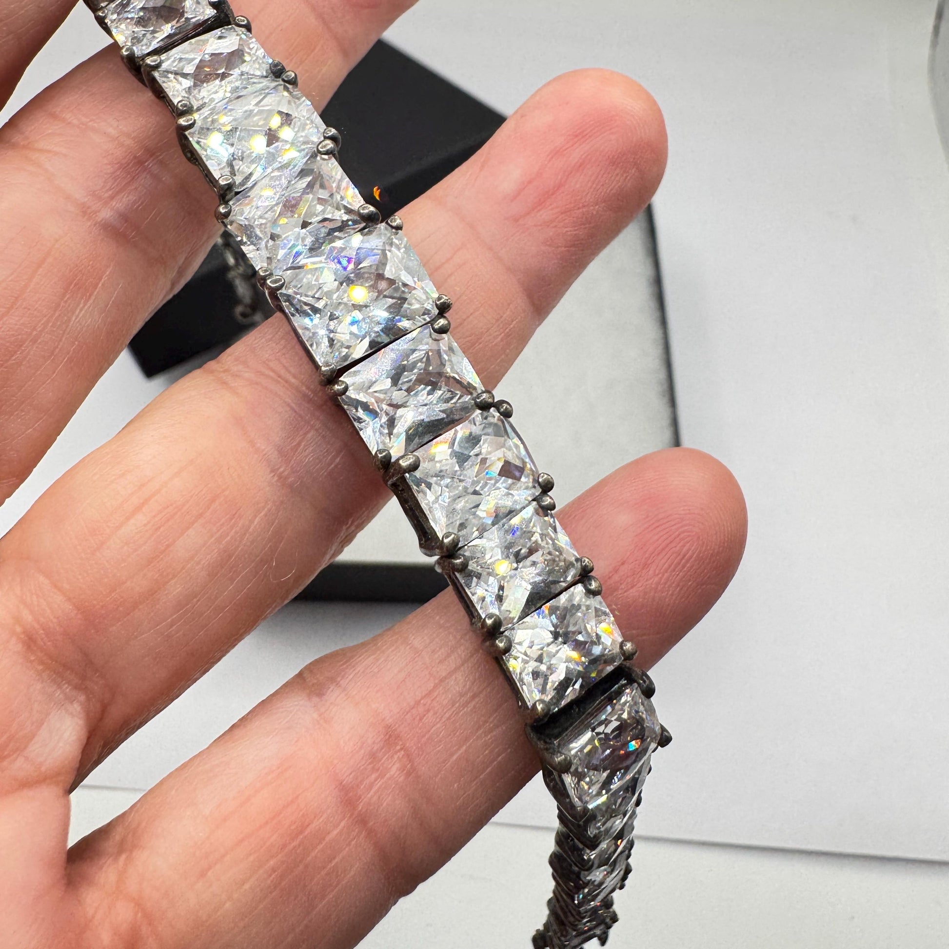 Vintage Cubic Zirconia Bracelet Sterling Silver Tennis