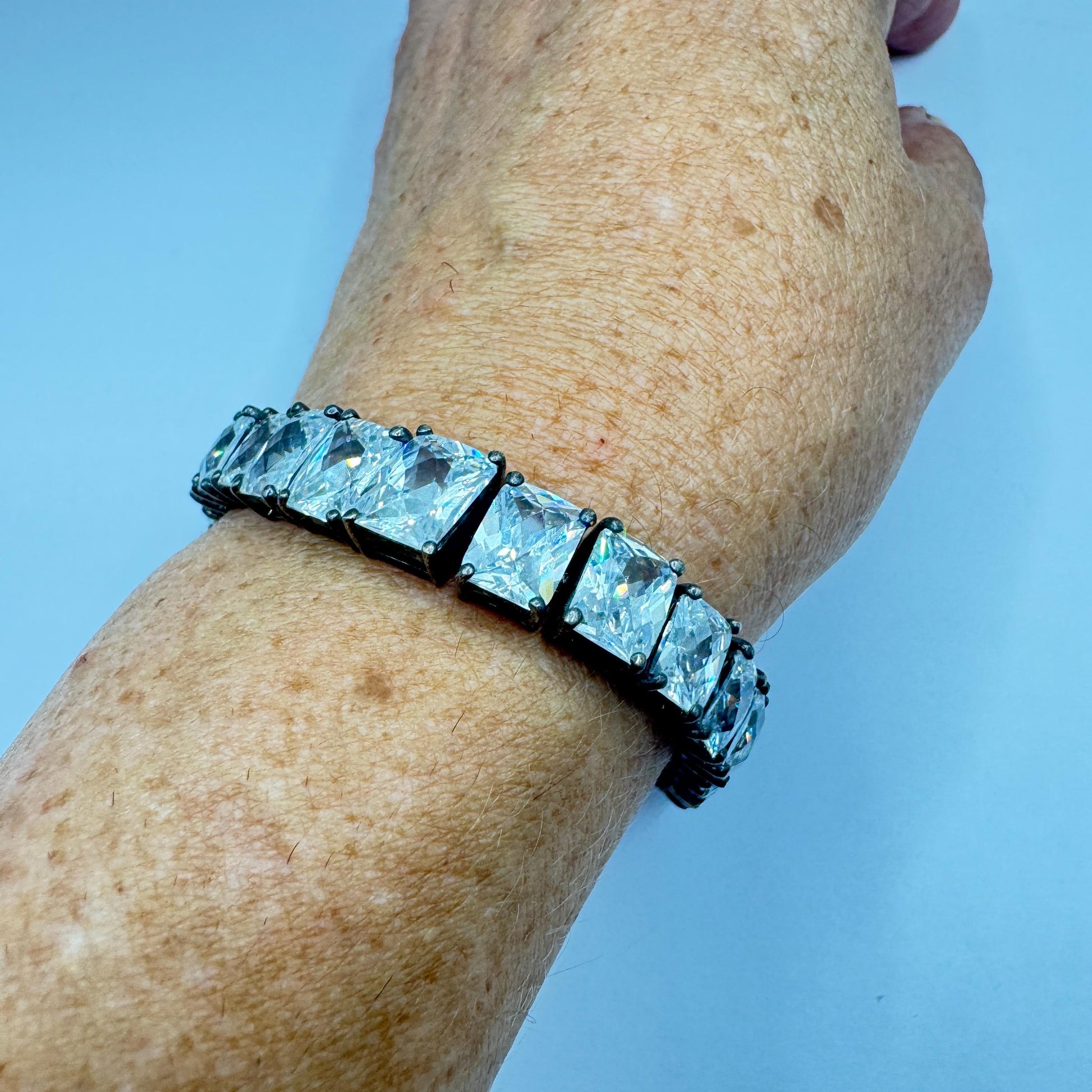 Vintage Cubic Zirconia Bracelet Sterling Silver Tennis