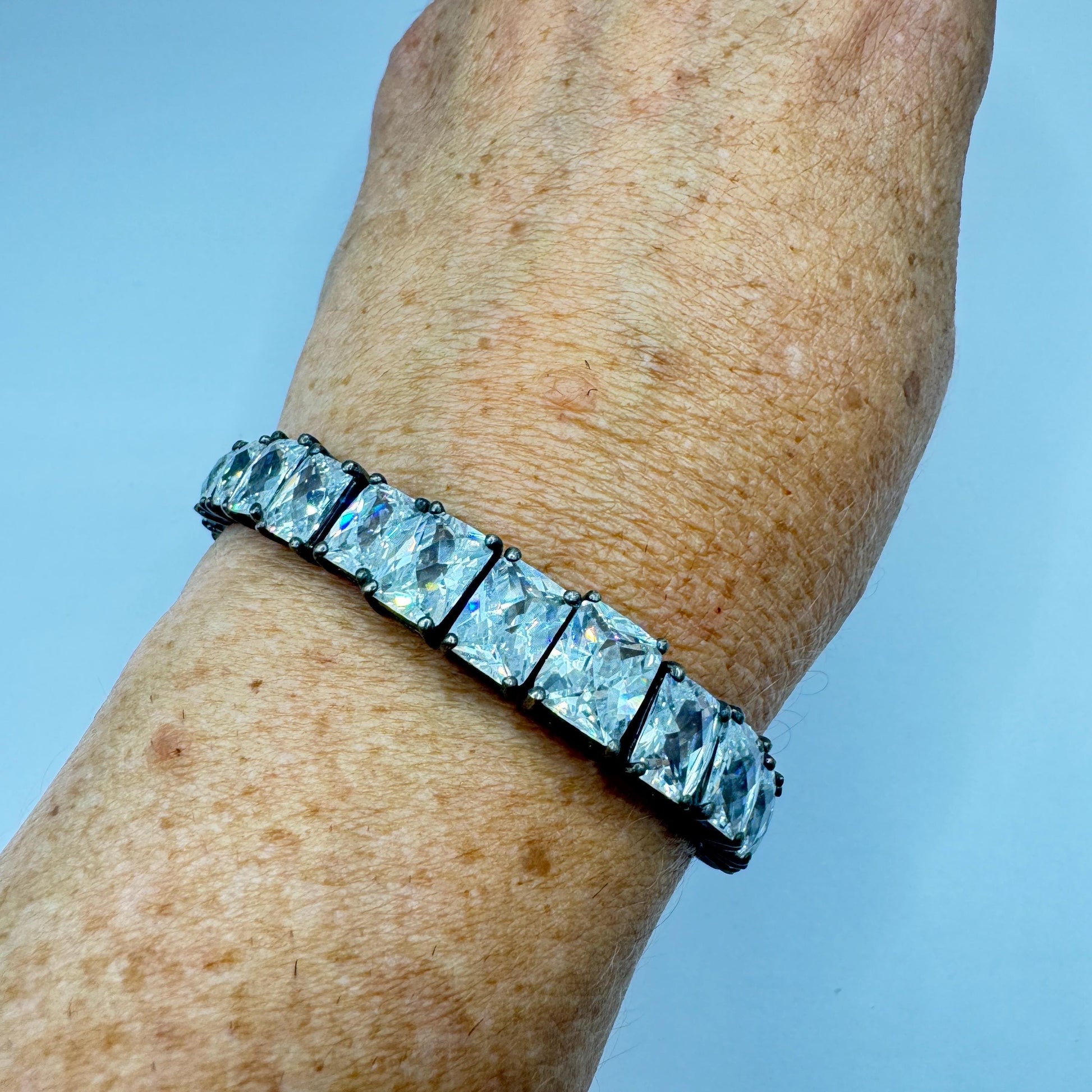 Vintage Cubic Zirconia Bracelet Sterling Silver Tennis