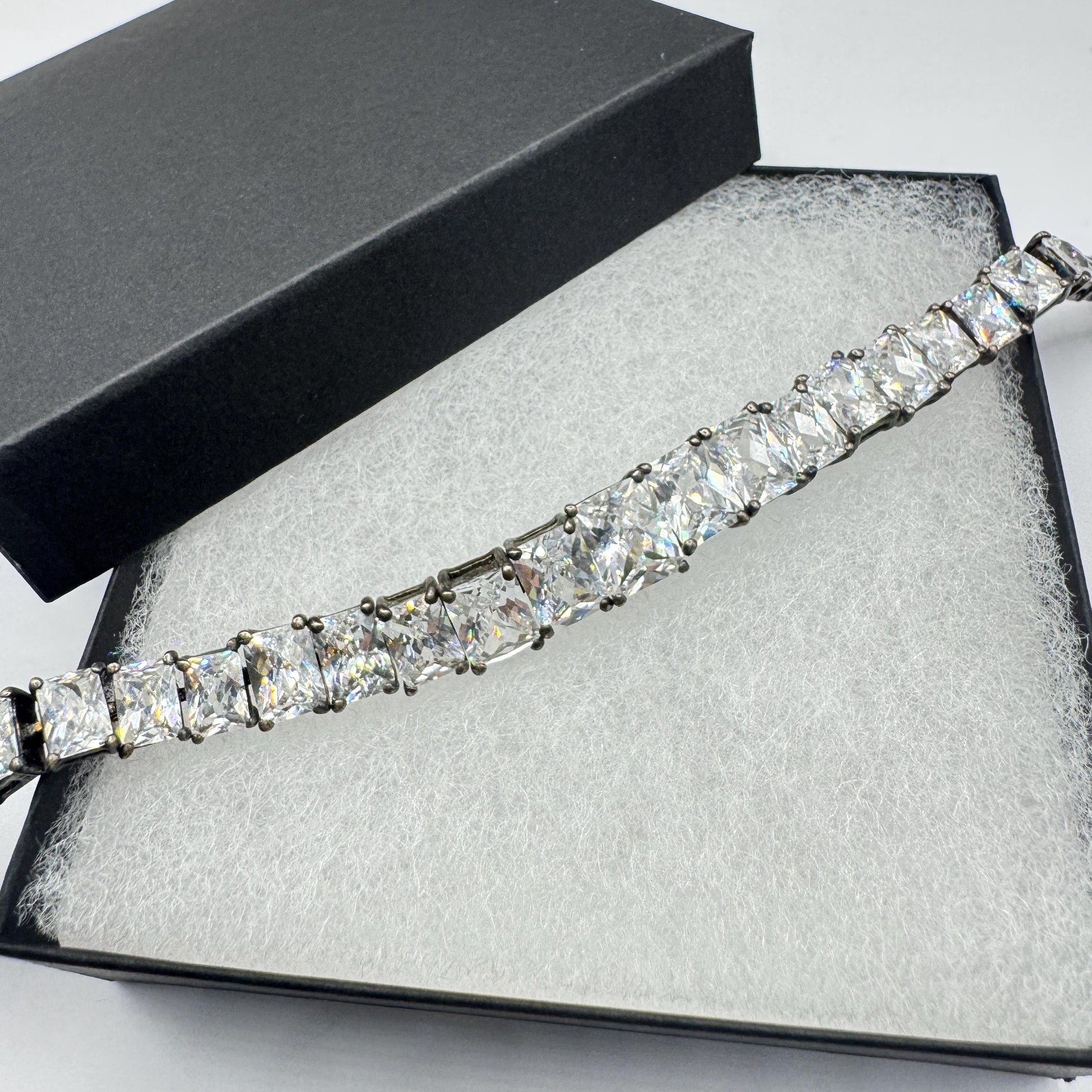 Vintage Cubic Zirconia Bracelet Sterling Silver Tennis