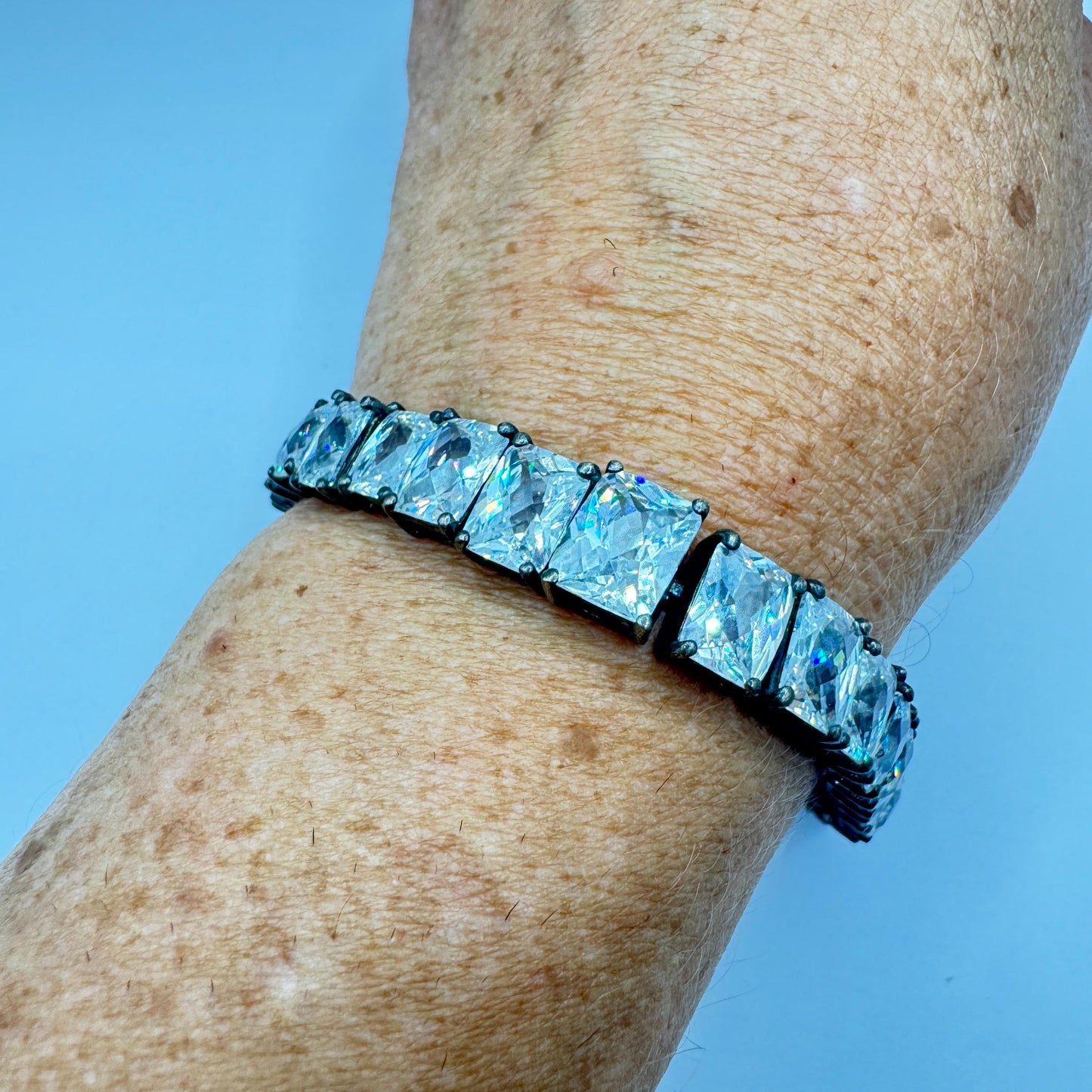 Vintage Cubic Zirconia Bracelet Sterling Silver Tennis
