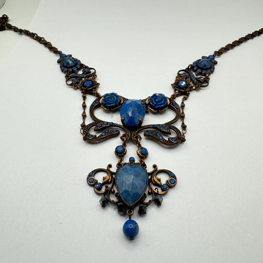 Vintage Blue Lapis Lazuli Statement Choker Necklace